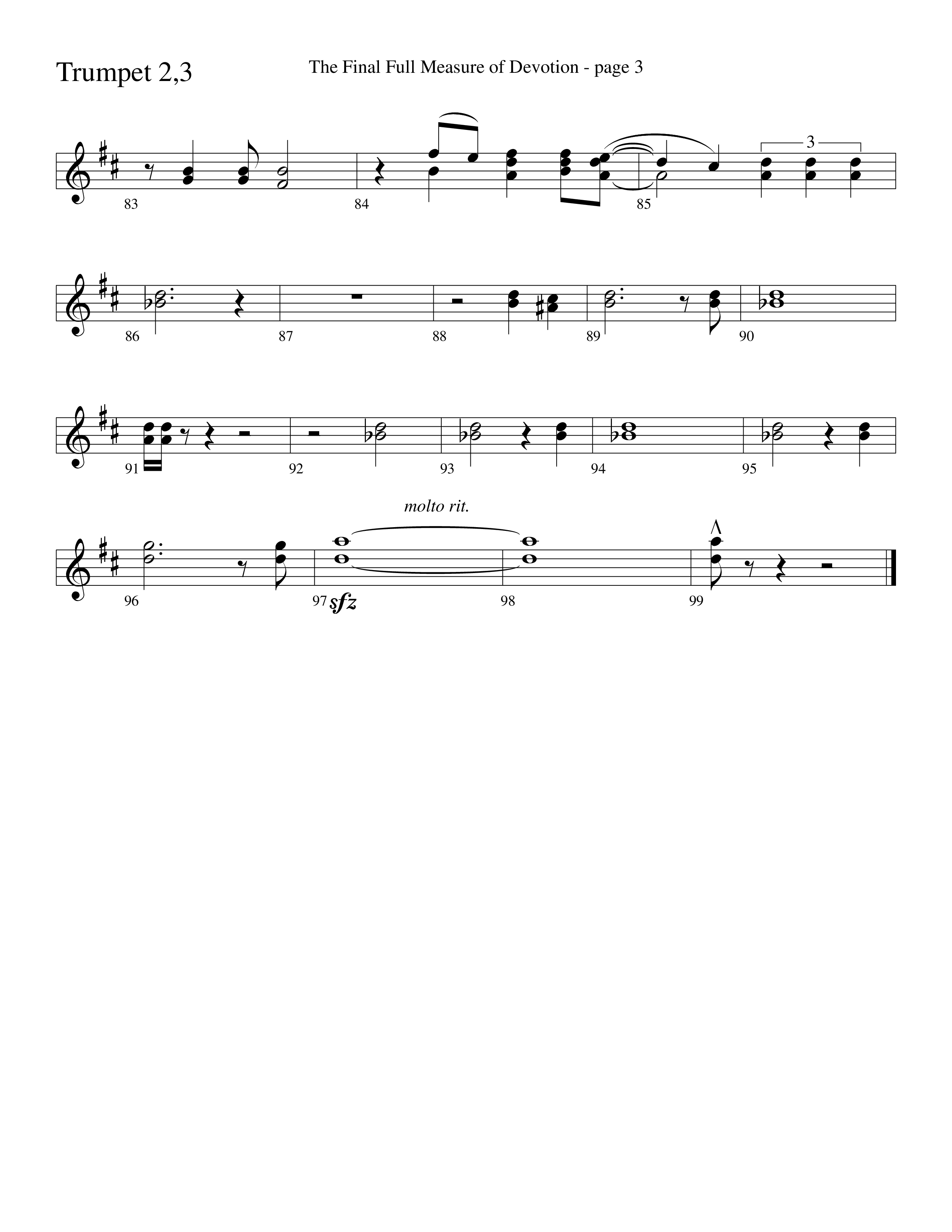 The Final Full Measure Of Devotion Trumpet 2/3 (Word Music Choral / Arr. David Clydesdale)