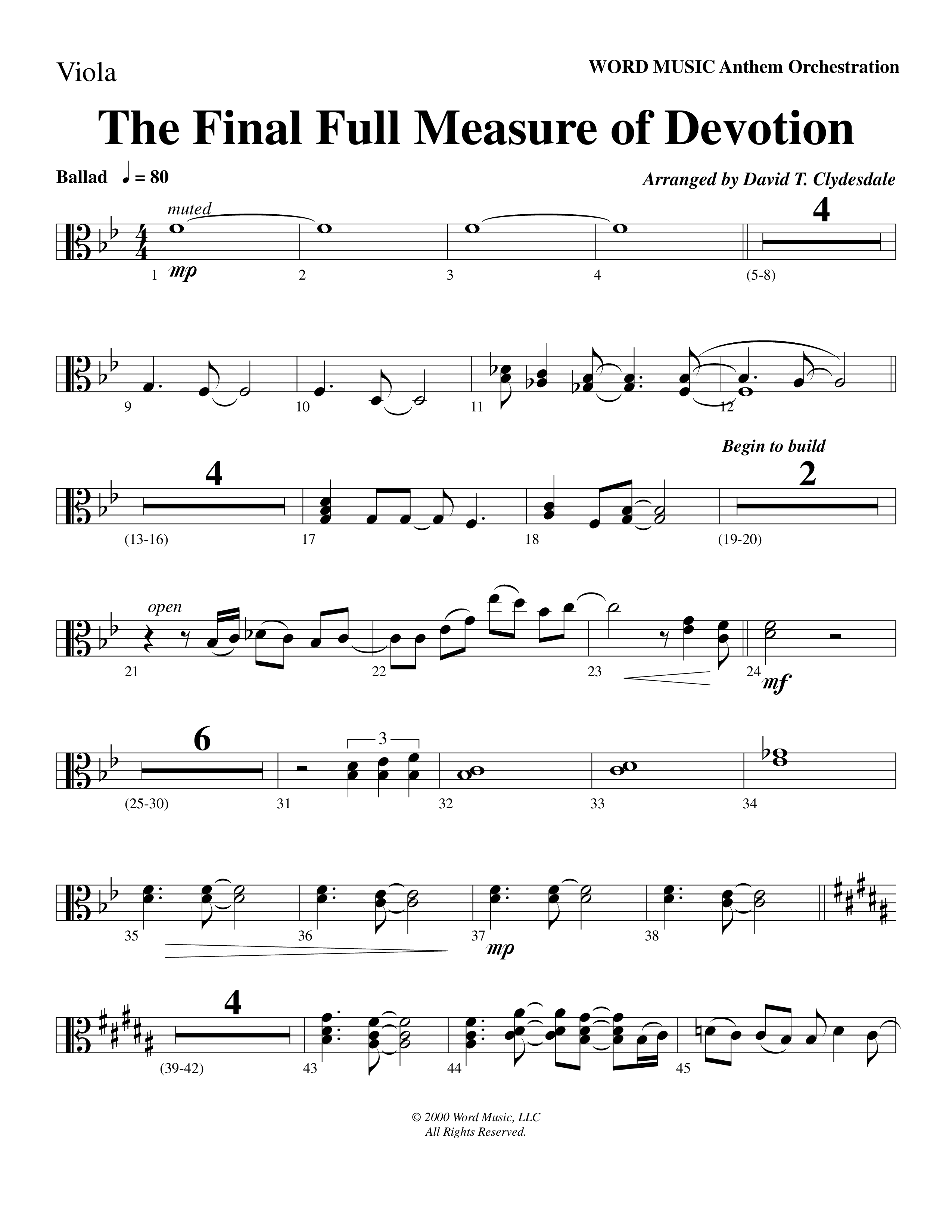 The Final Full Measure Of Devotion Viola (Word Music Choral / Arr. David Clydesdale)
