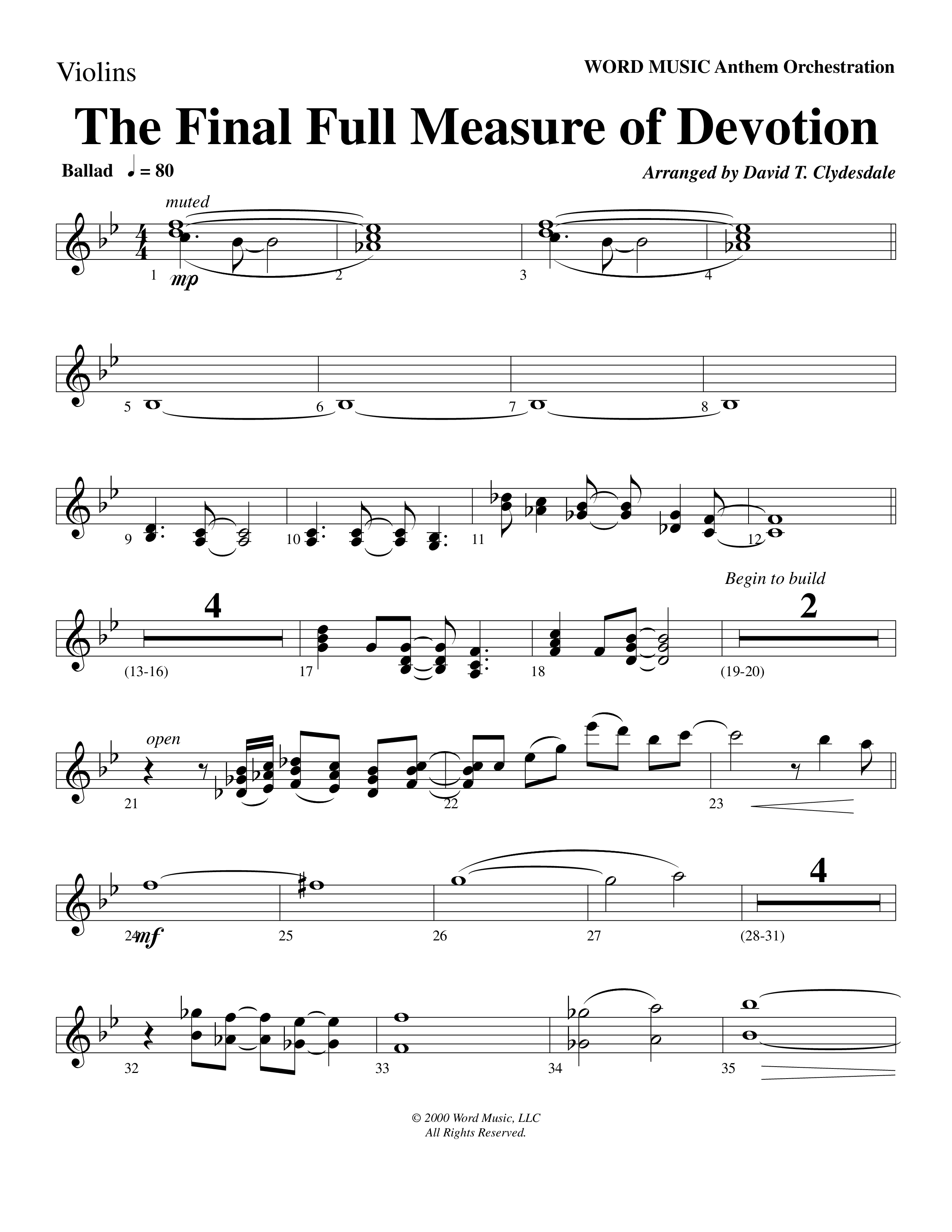 The Final Full Measure Of Devotion Violins (Word Music Choral / Arr. David Clydesdale)