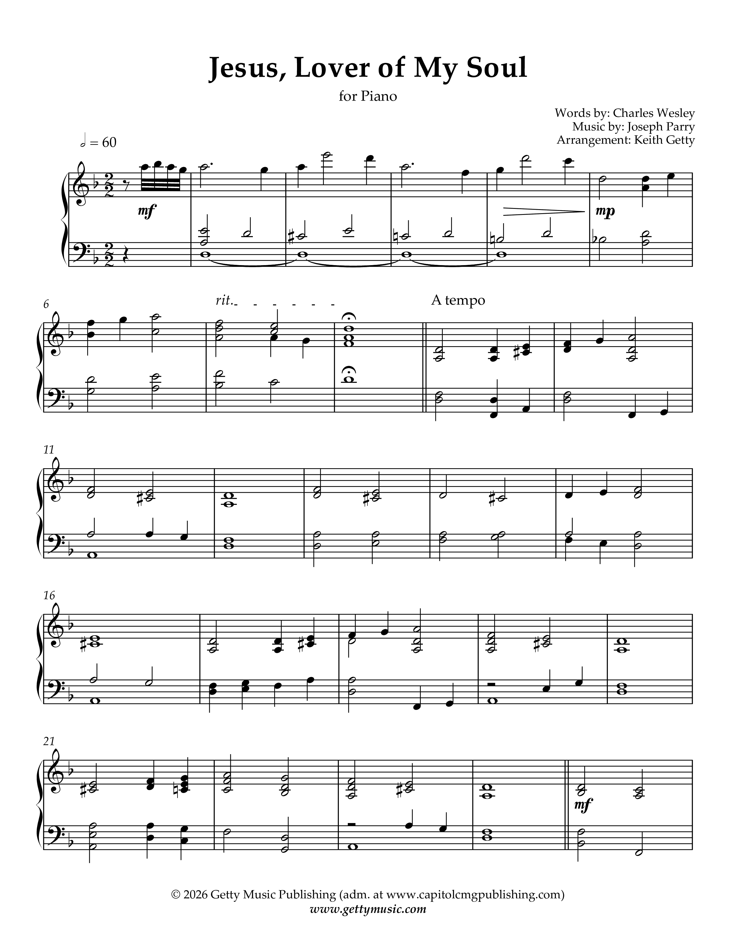 Jesus Lover Of My Soul (Piano) Piano Sheet (Keith & Kristyn Getty)