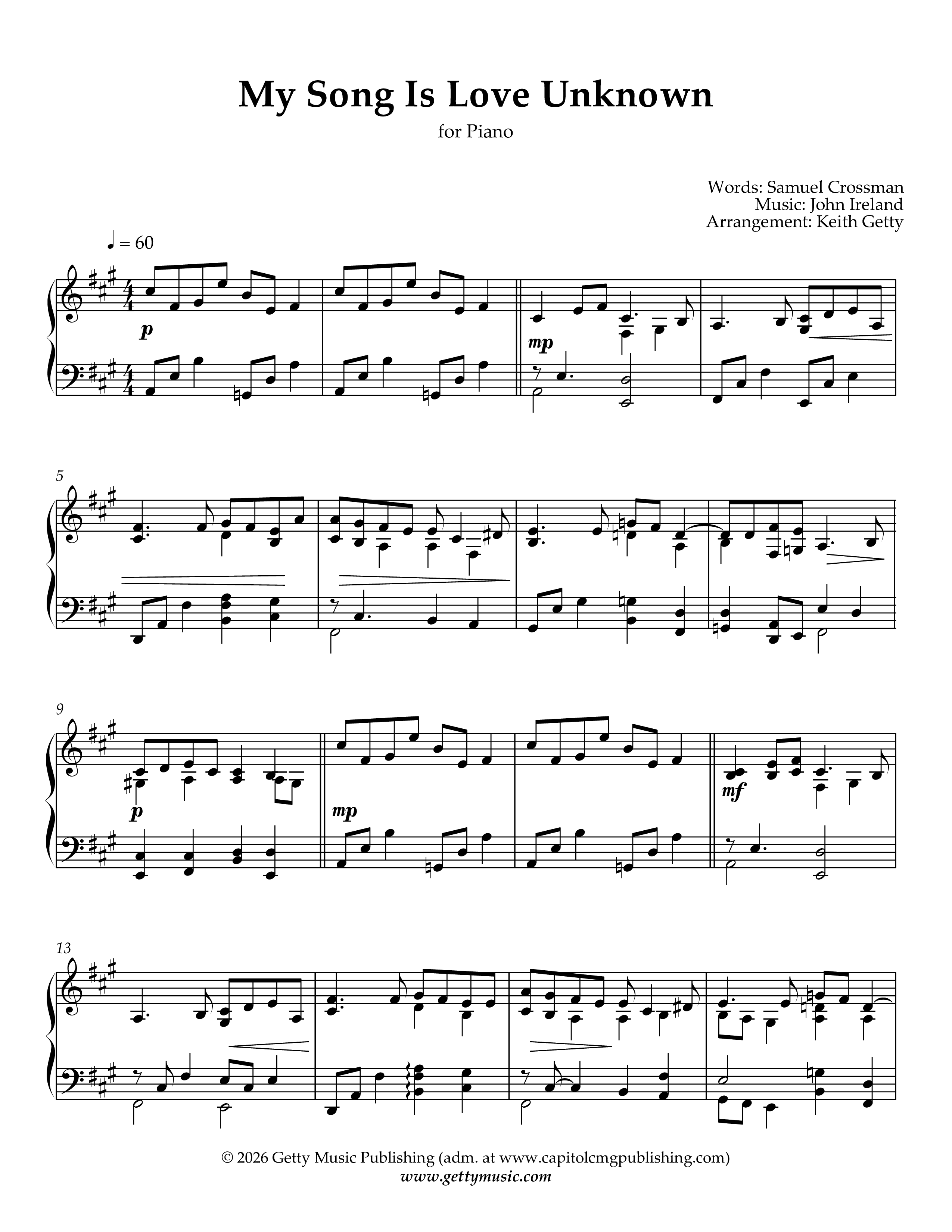 My Song Is The Love Unknown (Piano) Piano Sheet (Keith & Kristyn Getty)