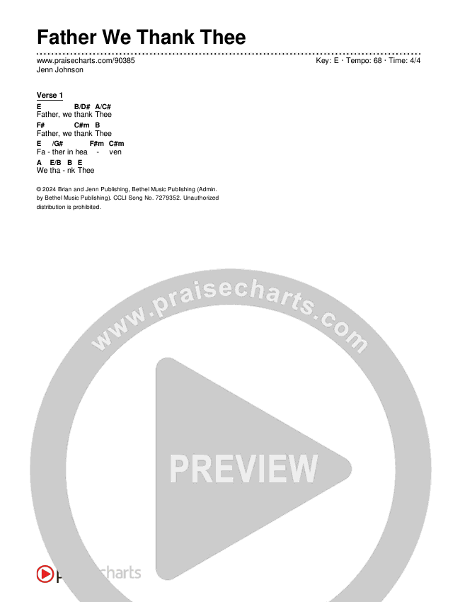 Father We Thank Thee Chords & Lyrics (Jenn Johnson)