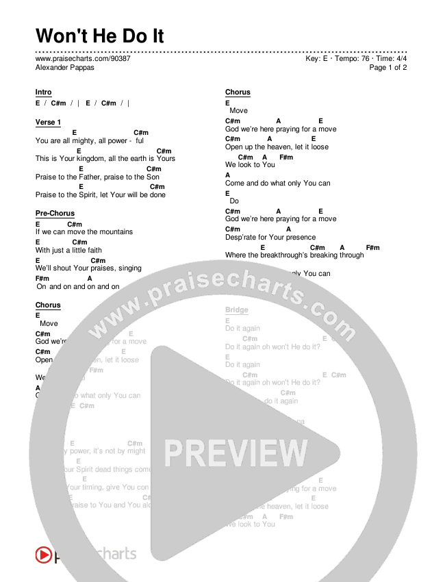 Won't He Do It Chord Chart (Alexander Pappas)