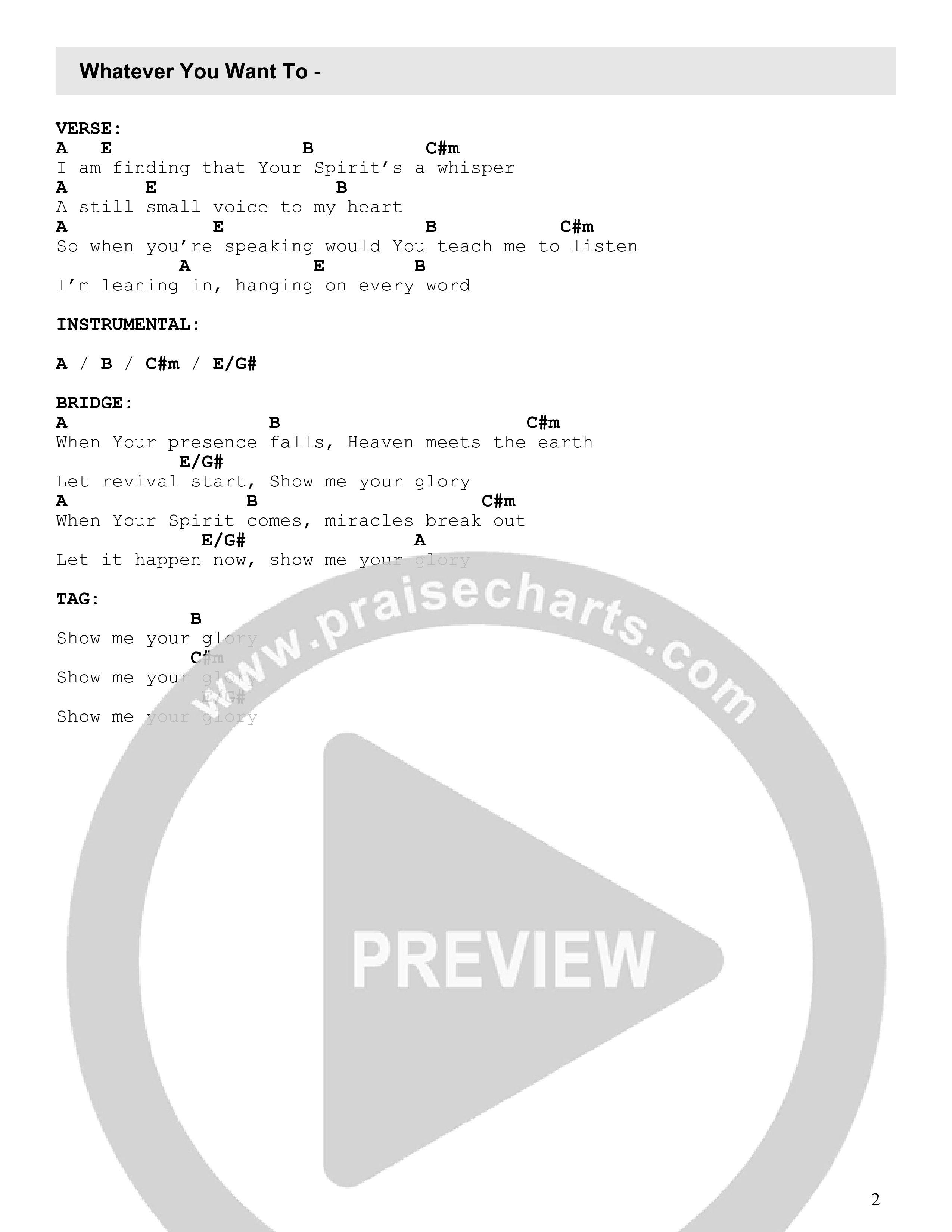 Whatever You Want To Chord Chart (Bridge Worship)