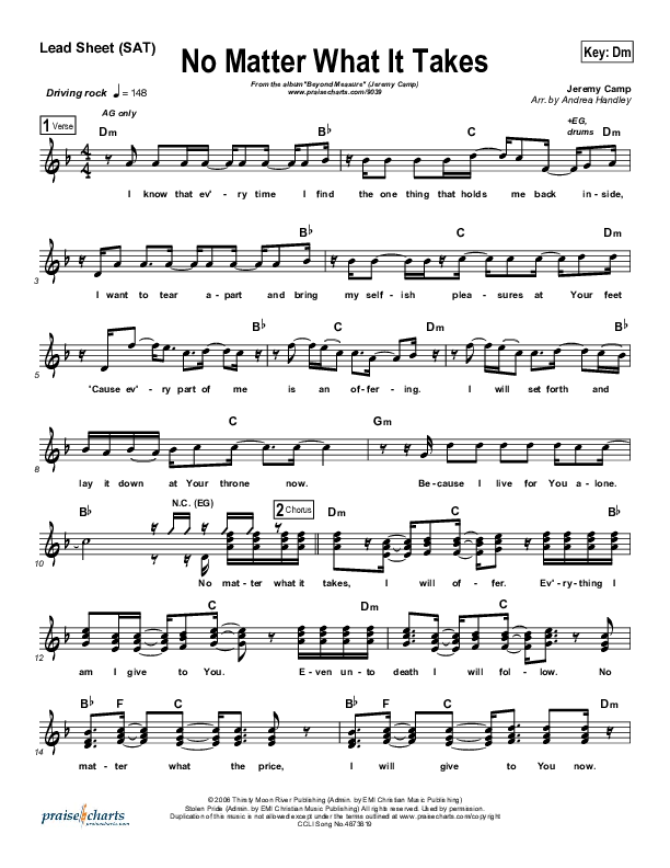 No Matter What It Takes Lead Sheet (Jeremy Camp)