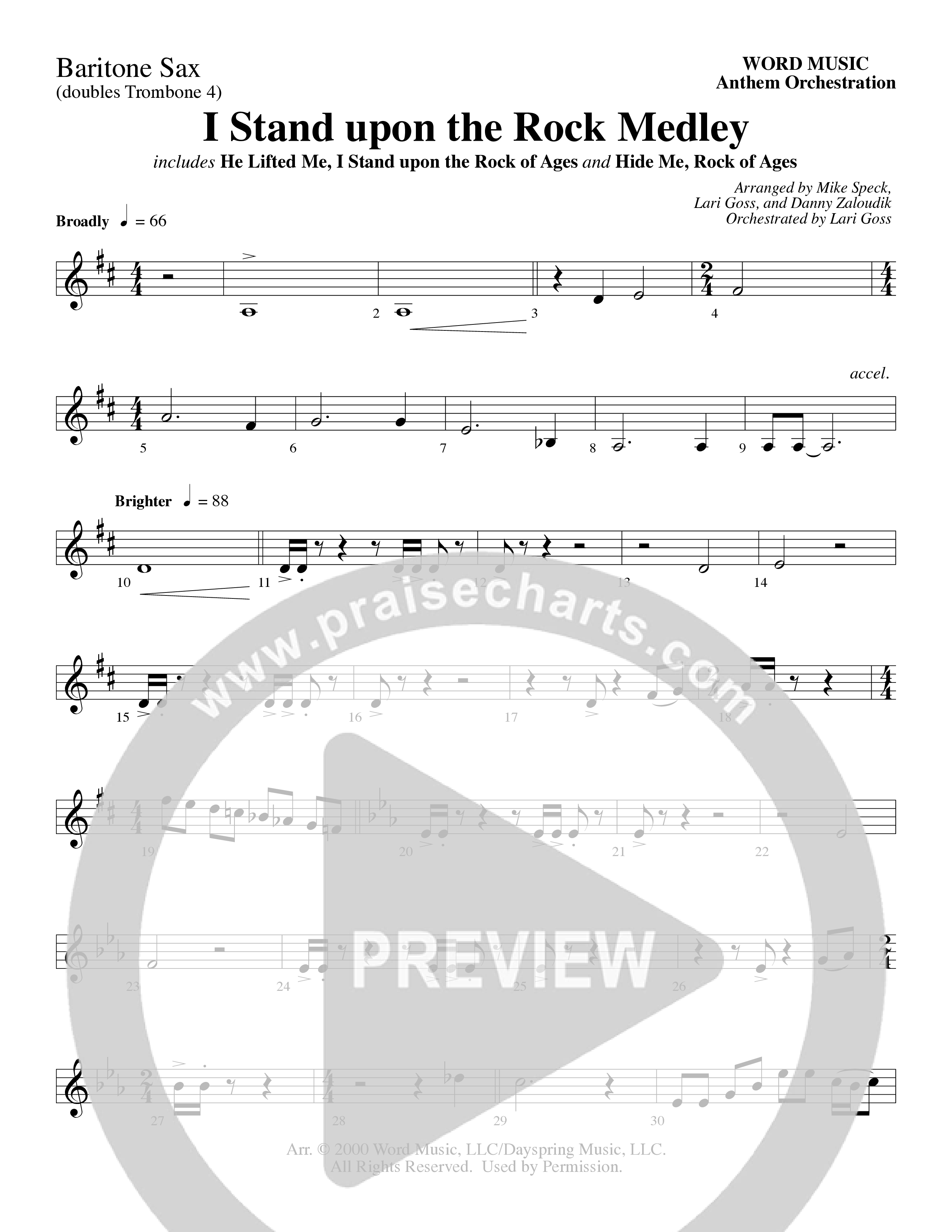 I Stand Upon The Rock Medley (with He Lifted Me, I Stand Upon The Rock Of Ages and Hide Me Rock of A (Choral Anthem SATB) Bari Sax (Word Music Choral / Arr. Mike Speck / Arr. Danny Zaloudik / Arr. Lari Goss / Orch. Lari Goss)
