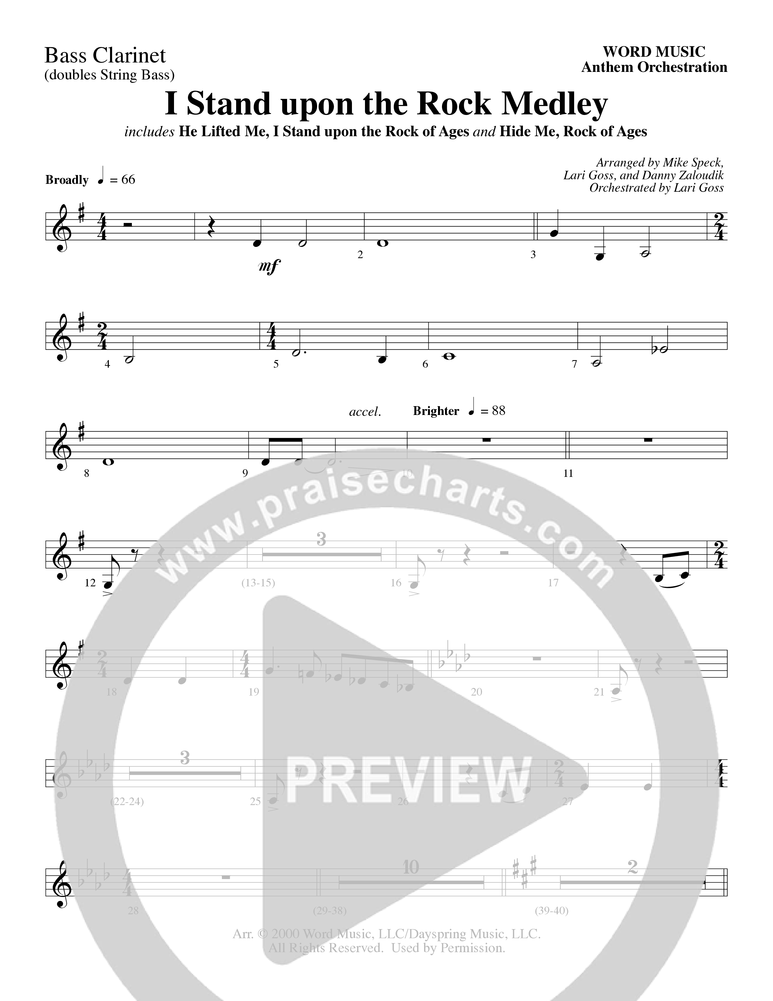 I Stand Upon The Rock Medley (with He Lifted Me, I Stand Upon The Rock Of Ages and Hide Me Rock of A (Choral Anthem SATB) Bass Clarinet (Word Music Choral / Arr. Mike Speck / Arr. Danny Zaloudik / Arr. Lari Goss / Orch. Lari Goss)