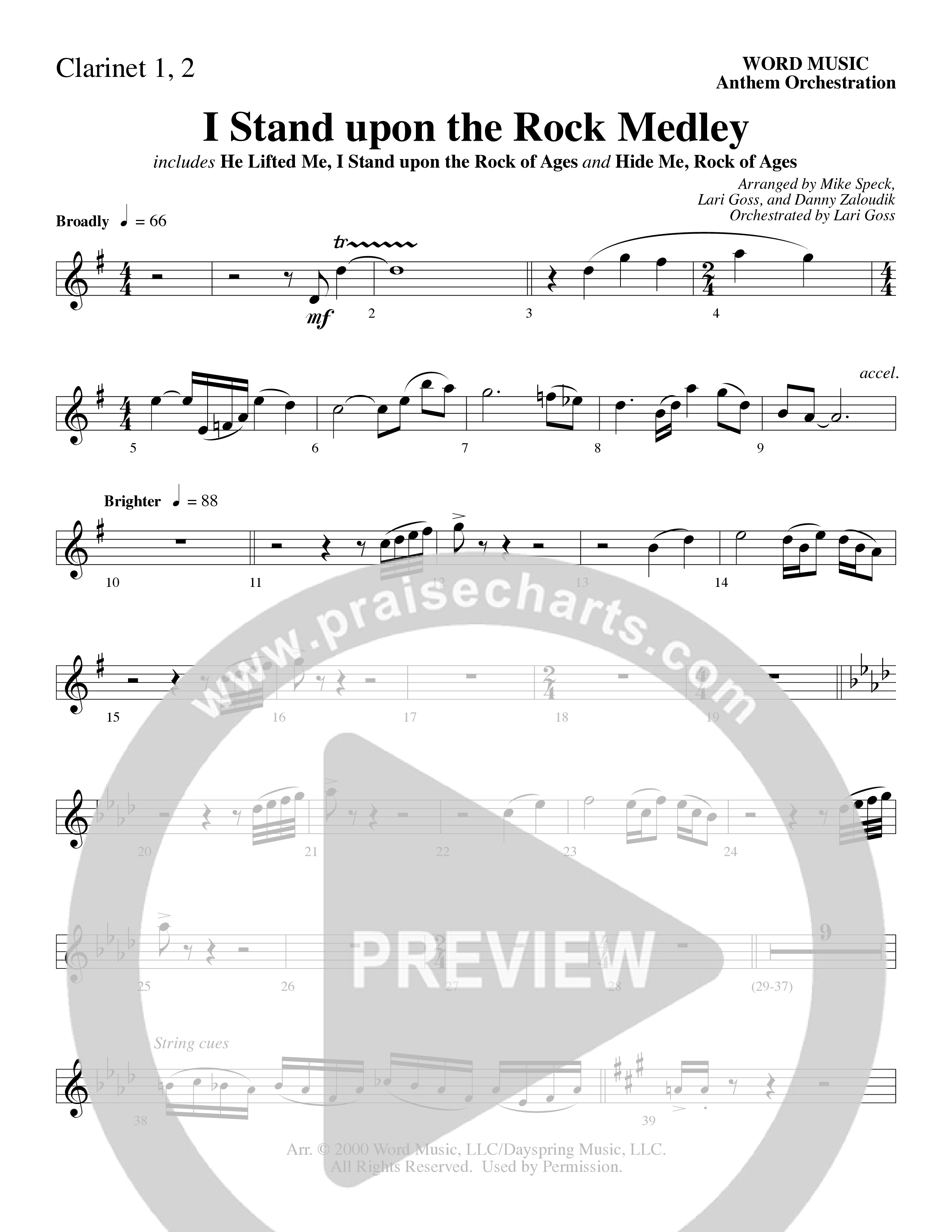 I Stand Upon The Rock Medley (with He Lifted Me, I Stand Upon The Rock Of Ages and Hide Me Rock of A (Choral Anthem SATB) Clarinet 1/2 (Word Music Choral / Arr. Mike Speck / Arr. Danny Zaloudik / Arr. Lari Goss / Orch. Lari Goss)