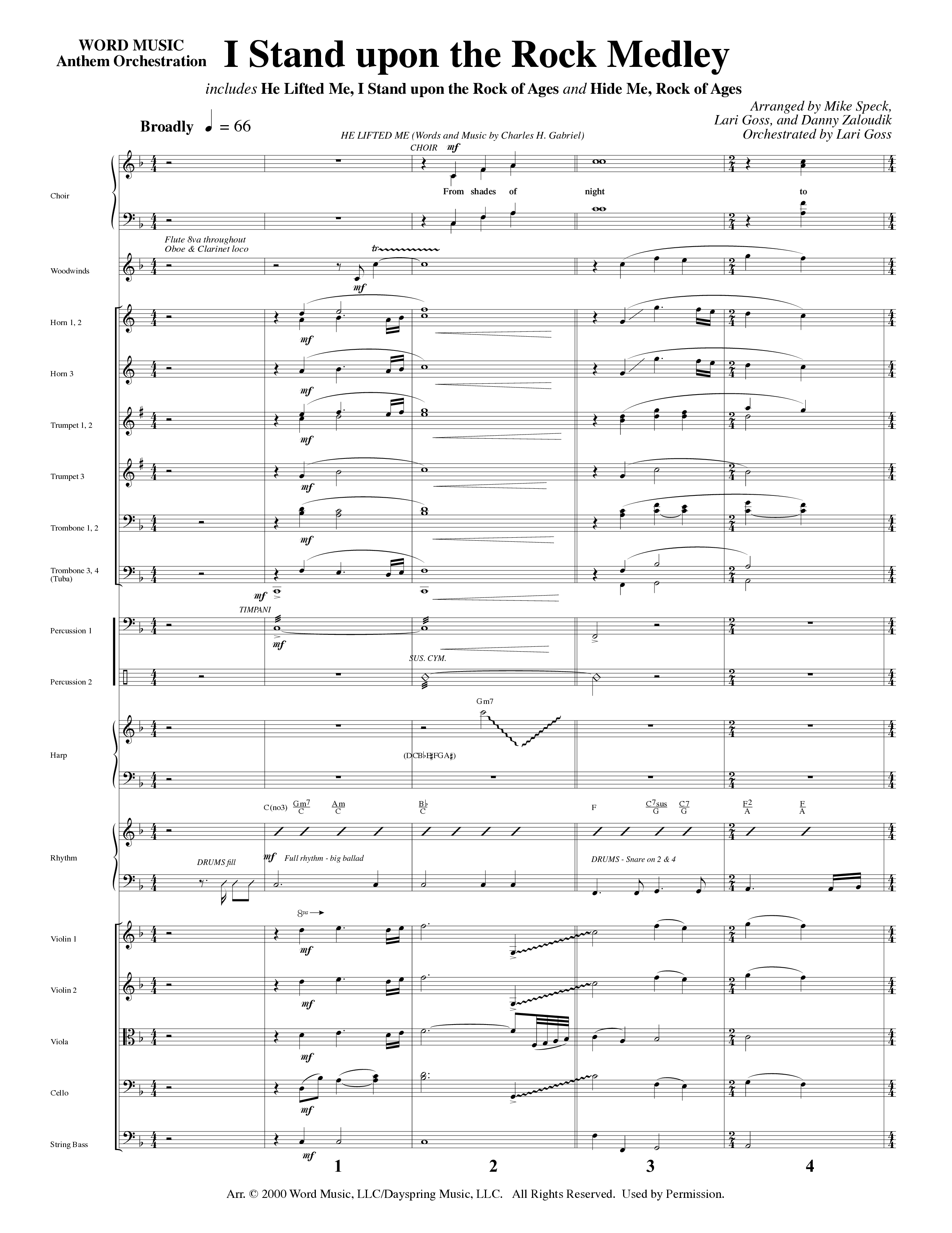 I Stand Upon The Rock Medley (with He Lifted Me, I Stand Upon The Rock Of Ages and Hide Me Rock of A (Choral Anthem SATB) Orchestration (Word Music Choral / Arr. Mike Speck / Arr. Danny Zaloudik / Arr. Lari Goss / Orch. Lari Goss)