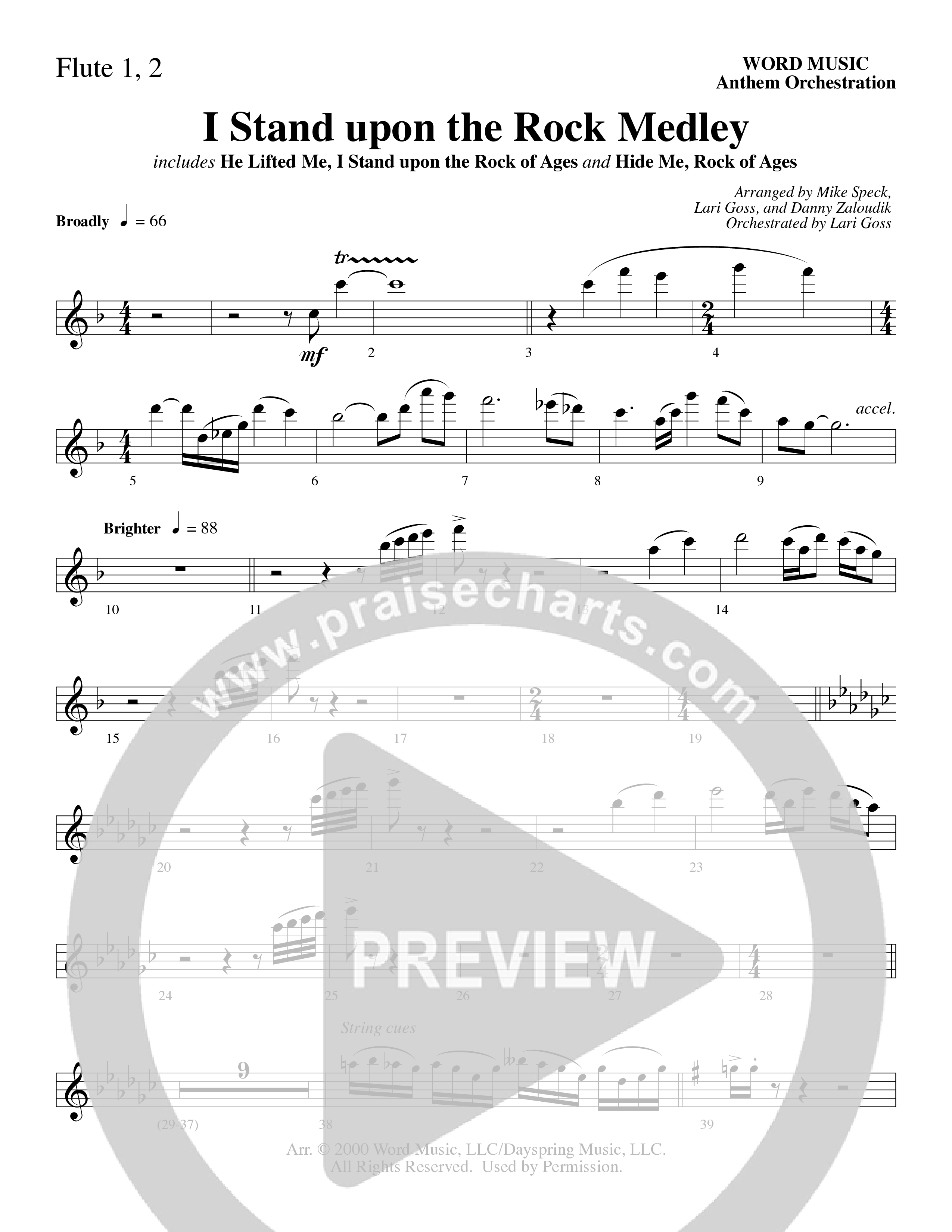 I Stand Upon The Rock Medley (with He Lifted Me, I Stand Upon The Rock Of Ages and Hide Me Rock of A (Choral Anthem SATB) Flute 1/2 (Word Music Choral / Arr. Mike Speck / Arr. Danny Zaloudik / Arr. Lari Goss / Orch. Lari Goss)