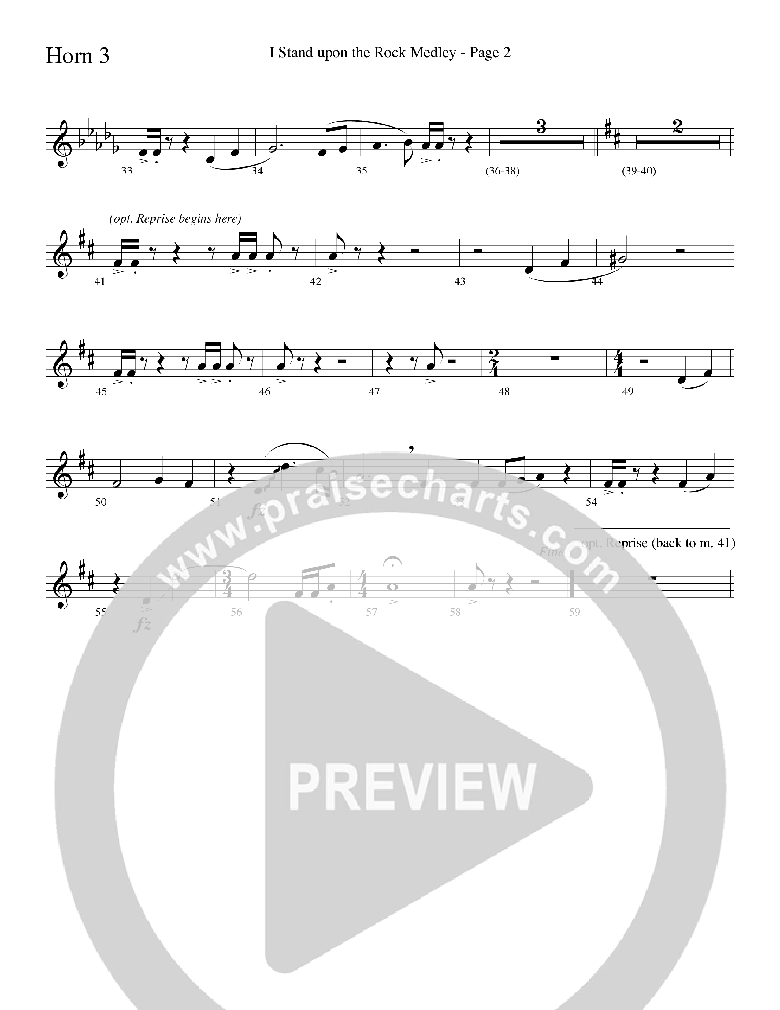 I Stand Upon The Rock Medley (with He Lifted Me, I Stand Upon The Rock Of Ages and Hide Me Rock of A (Choral Anthem SATB) French Horn 3 (Word Music Choral / Arr. Mike Speck / Arr. Danny Zaloudik / Arr. Lari Goss / Orch. Lari Goss)
