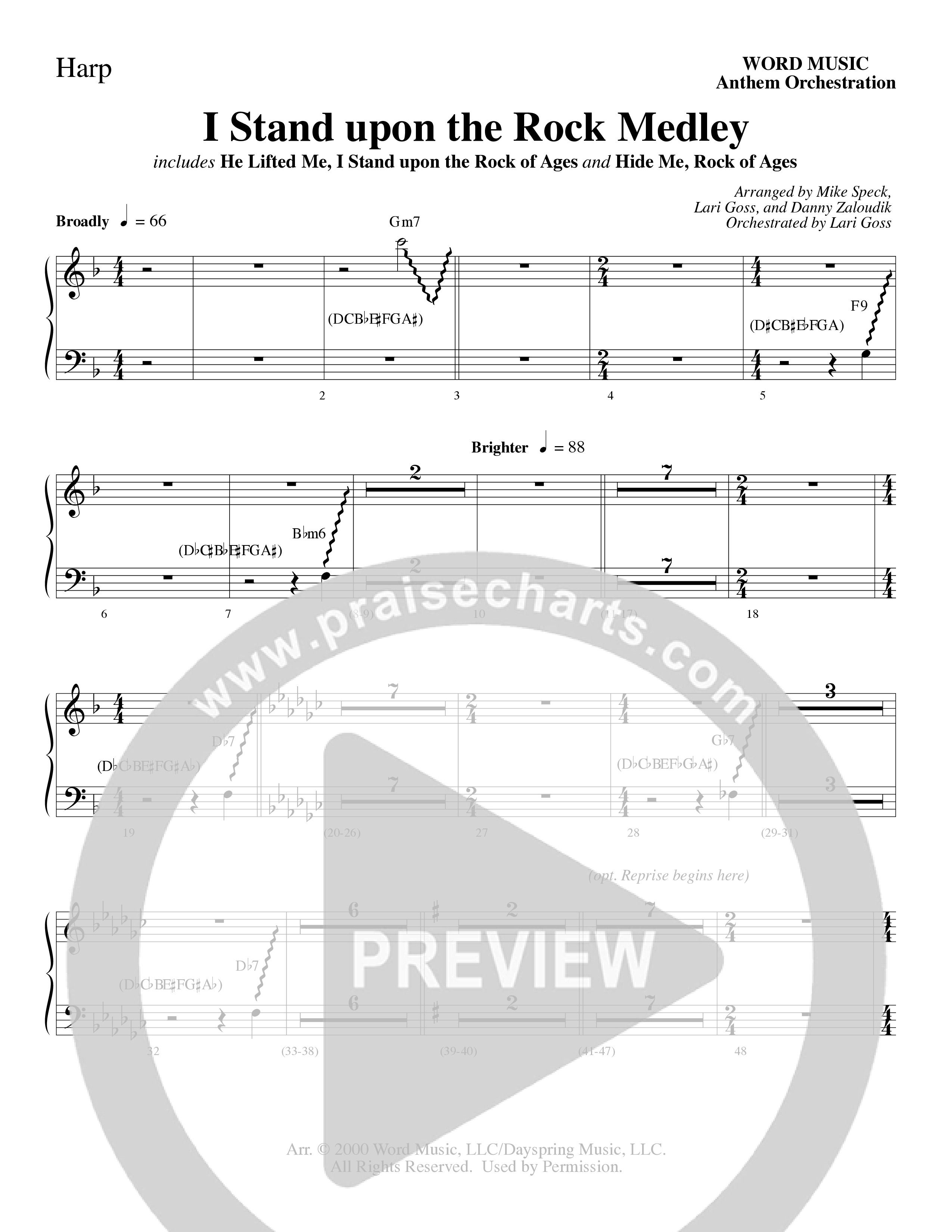 I Stand Upon The Rock Medley (with He Lifted Me, I Stand Upon The Rock Of Ages and Hide Me Rock of A (Choral Anthem SATB) Harp (Word Music Choral / Arr. Mike Speck / Arr. Danny Zaloudik / Arr. Lari Goss / Orch. Lari Goss)