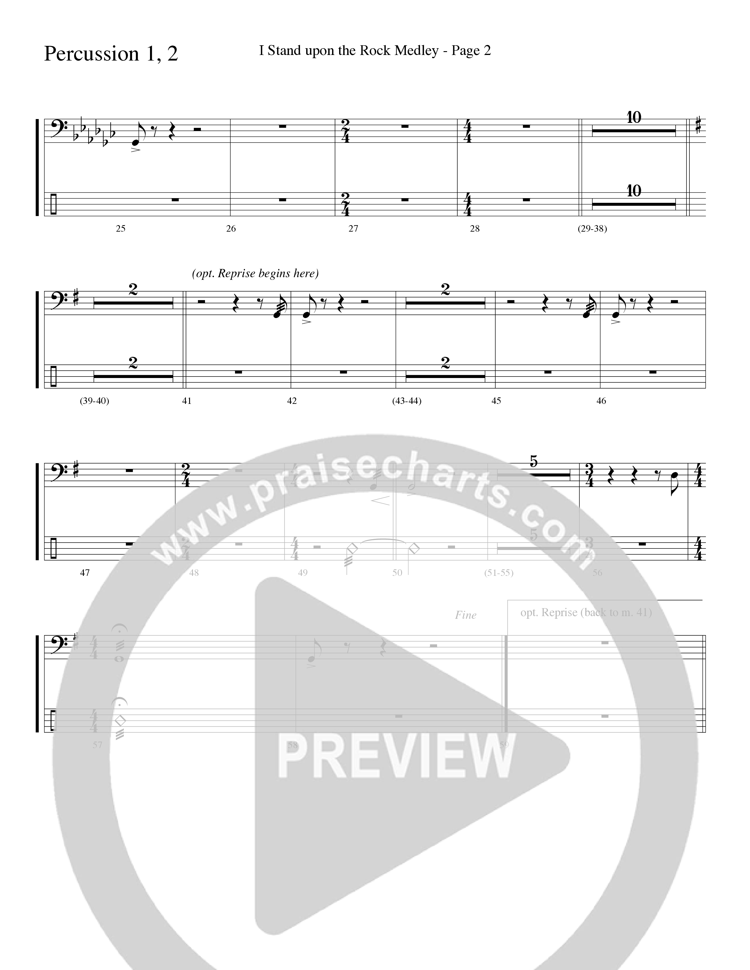 I Stand Upon The Rock Medley (with He Lifted Me, I Stand Upon The Rock Of Ages and Hide Me Rock of A (Choral Anthem SATB) Percussion 1/2 (Word Music Choral / Arr. Mike Speck / Arr. Danny Zaloudik / Arr. Lari Goss / Orch. Lari Goss)