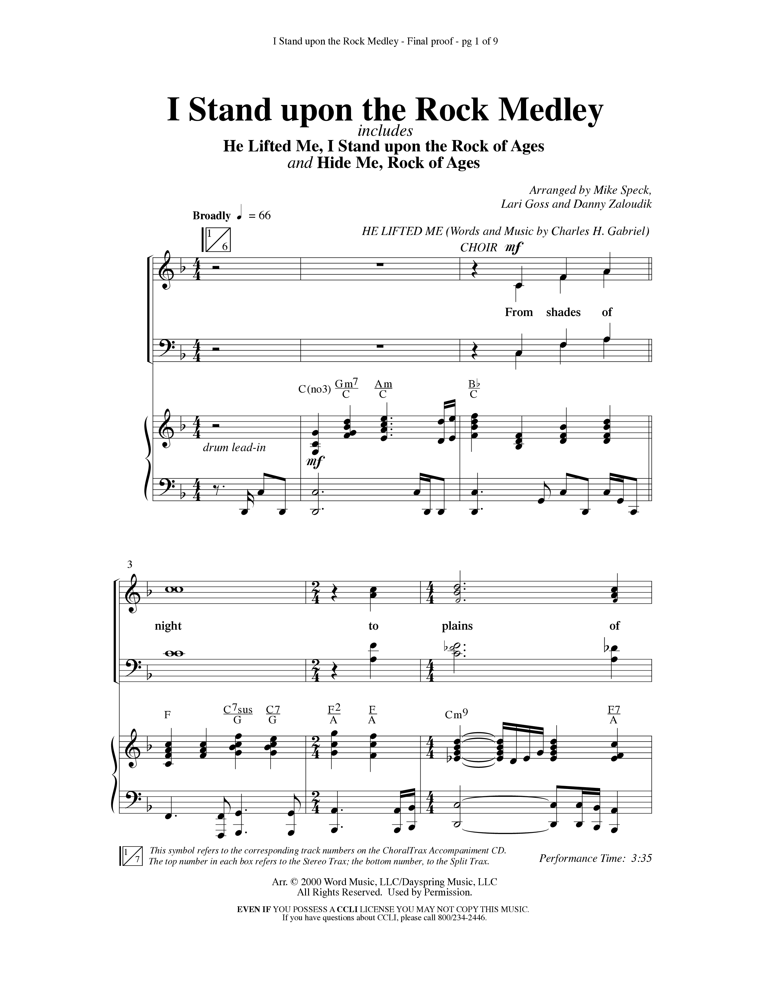 I Stand Upon The Rock Medley (with He Lifted Me, I Stand Upon The Rock Of Ages and Hide Me Rock of A (Choral Anthem SATB) Anthem (SATB/Piano) (Word Music Choral / Arr. Mike Speck / Arr. Danny Zaloudik / Arr. Lari Goss / Orch. Lari Goss)