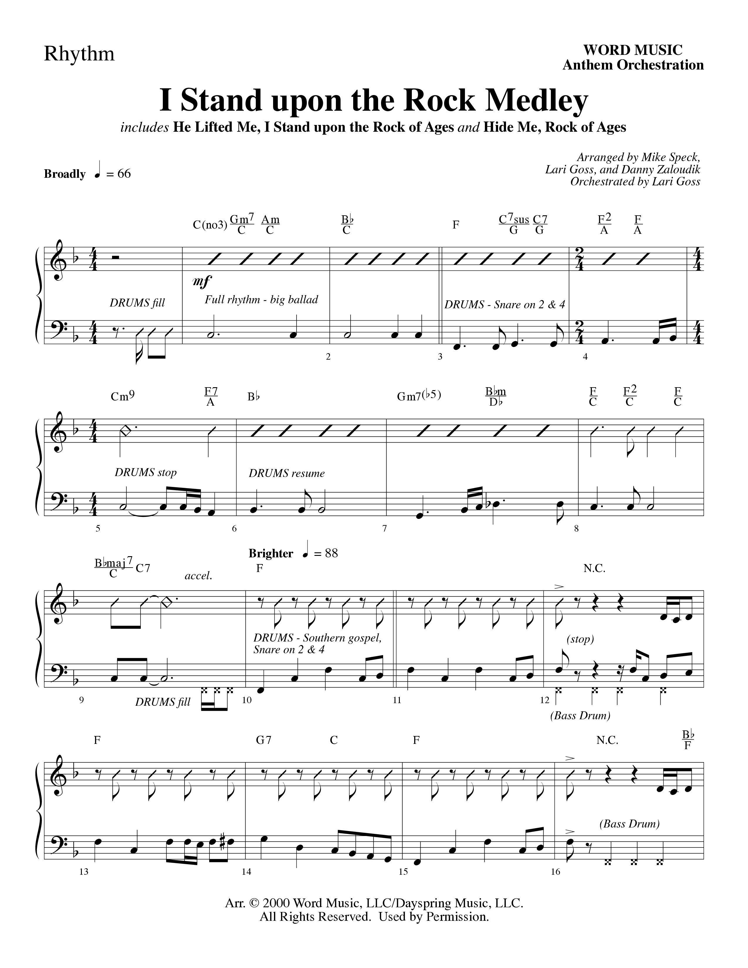 I Stand Upon The Rock Medley (with He Lifted Me, I Stand Upon The Rock Of Ages and Hide Me Rock of A (Choral Anthem SATB) Rhythm Chart (Word Music Choral / Arr. Mike Speck / Arr. Danny Zaloudik / Arr. Lari Goss / Orch. Lari Goss)
