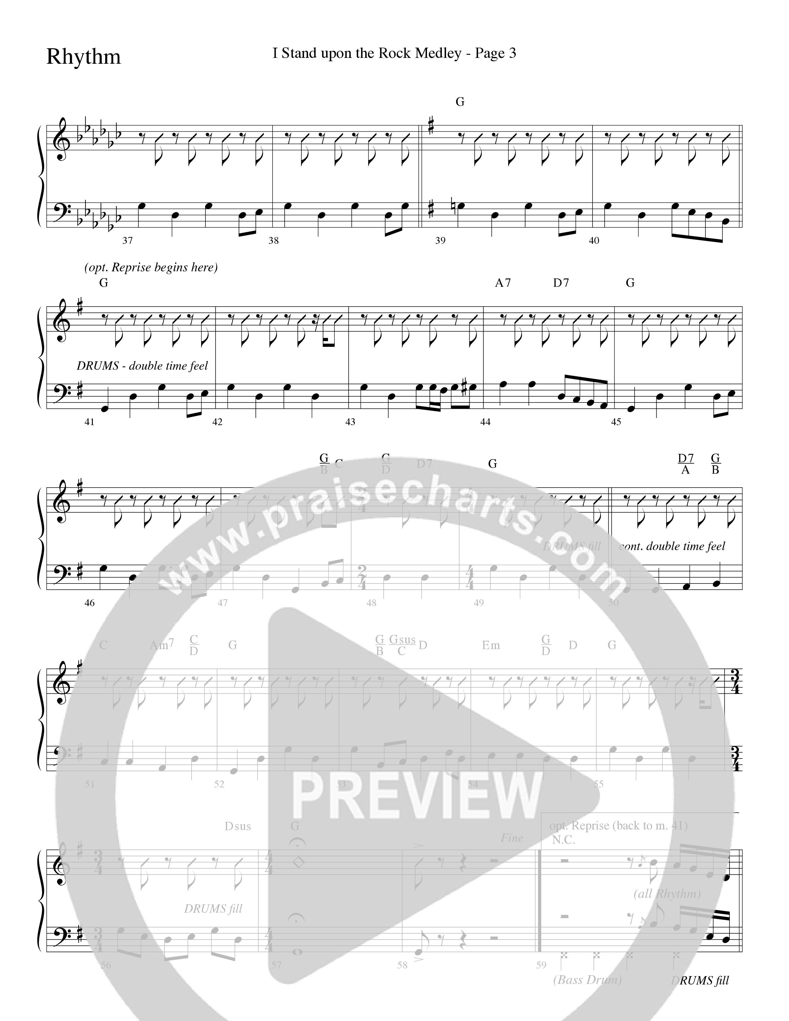 I Stand Upon The Rock Medley (with He Lifted Me, I Stand Upon The Rock Of Ages and Hide Me Rock of A (Choral Anthem SATB) Rhythm Chart (Word Music Choral / Arr. Mike Speck / Arr. Danny Zaloudik / Arr. Lari Goss / Orch. Lari Goss)