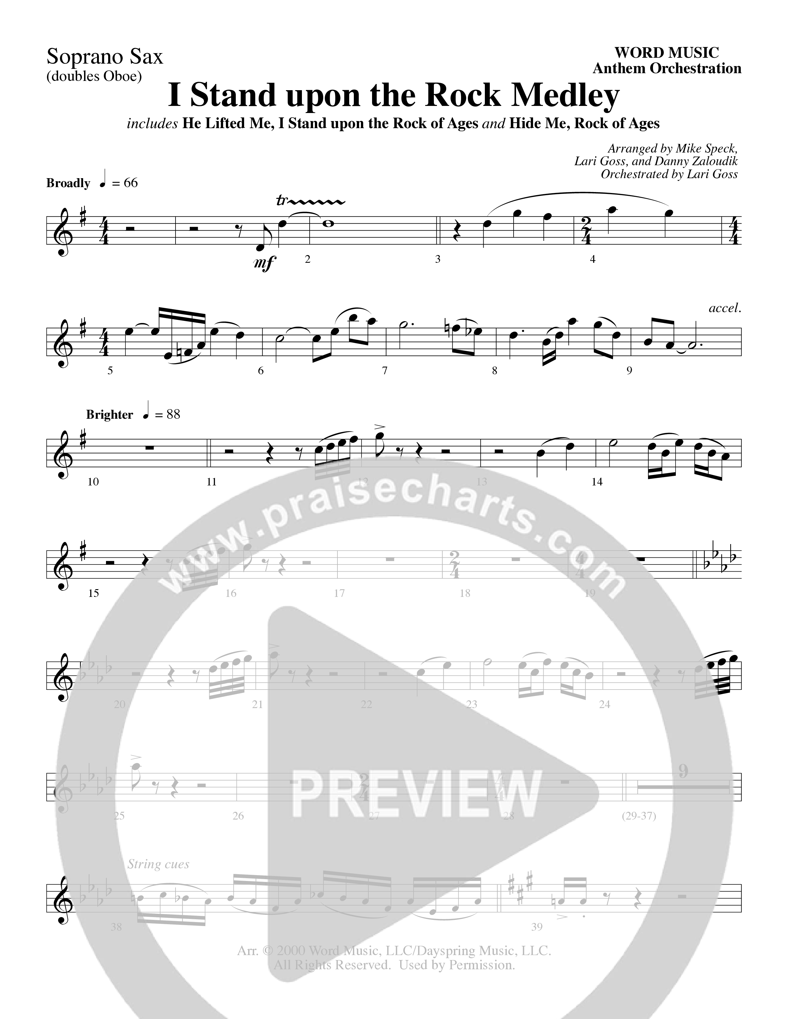I Stand Upon The Rock Medley (with He Lifted Me, I Stand Upon The Rock Of Ages and Hide Me Rock of A (Choral Anthem SATB) Soprano Sax (Word Music Choral / Arr. Mike Speck / Arr. Danny Zaloudik / Arr. Lari Goss / Orch. Lari Goss)