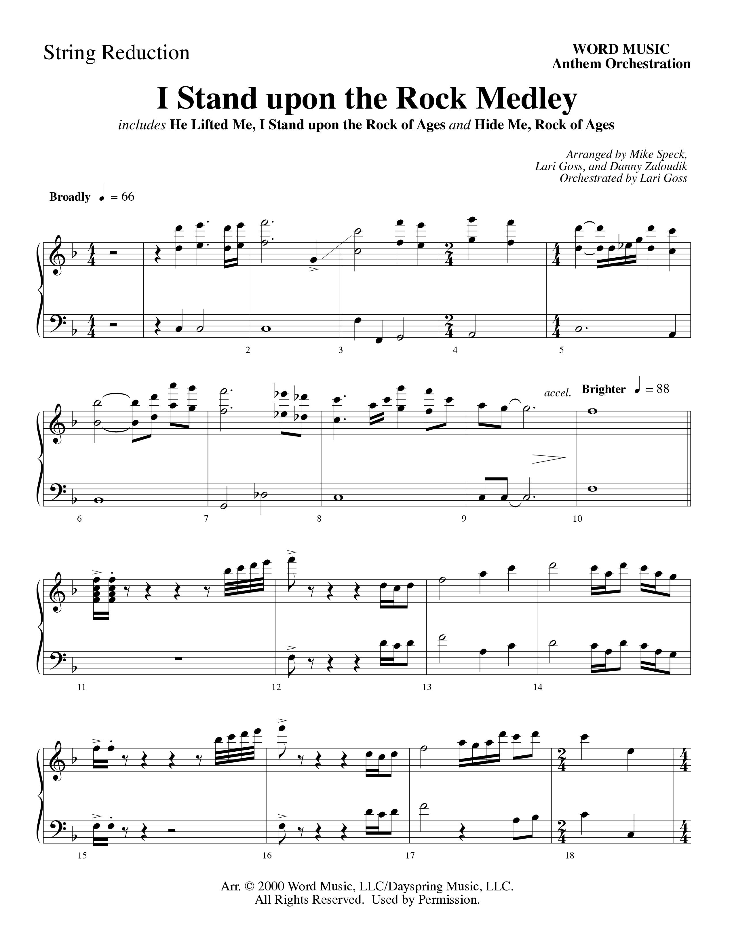 I Stand Upon The Rock Medley (with He Lifted Me, I Stand Upon The Rock Of Ages and Hide Me Rock of A (Choral Anthem SATB) String Reduction (Word Music Choral / Arr. Mike Speck / Arr. Danny Zaloudik / Arr. Lari Goss / Orch. Lari Goss)