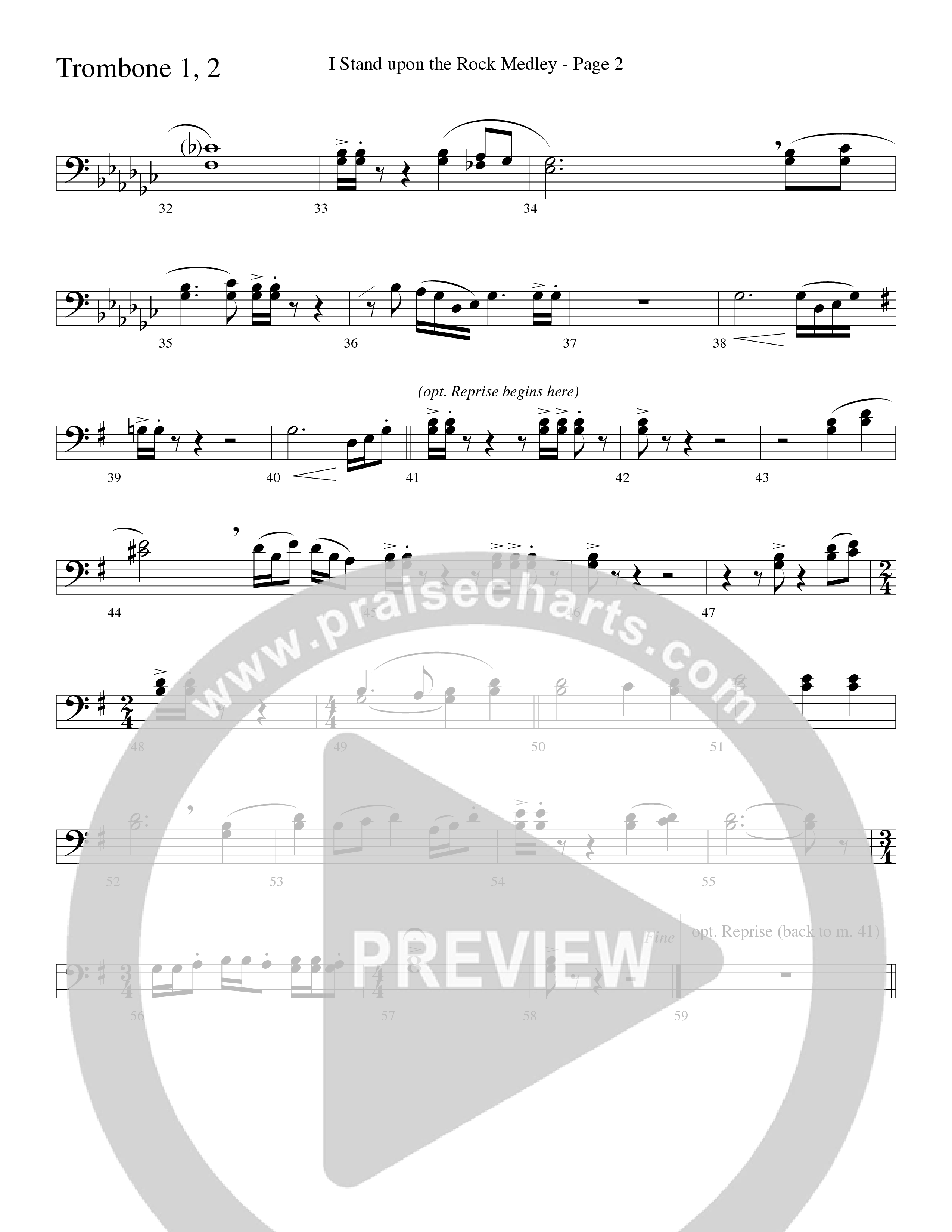 I Stand Upon The Rock Medley (with He Lifted Me, I Stand Upon The Rock Of Ages and Hide Me Rock of A (Choral Anthem SATB) Trombone 1/2 (Word Music Choral / Arr. Mike Speck / Arr. Danny Zaloudik / Arr. Lari Goss / Orch. Lari Goss)