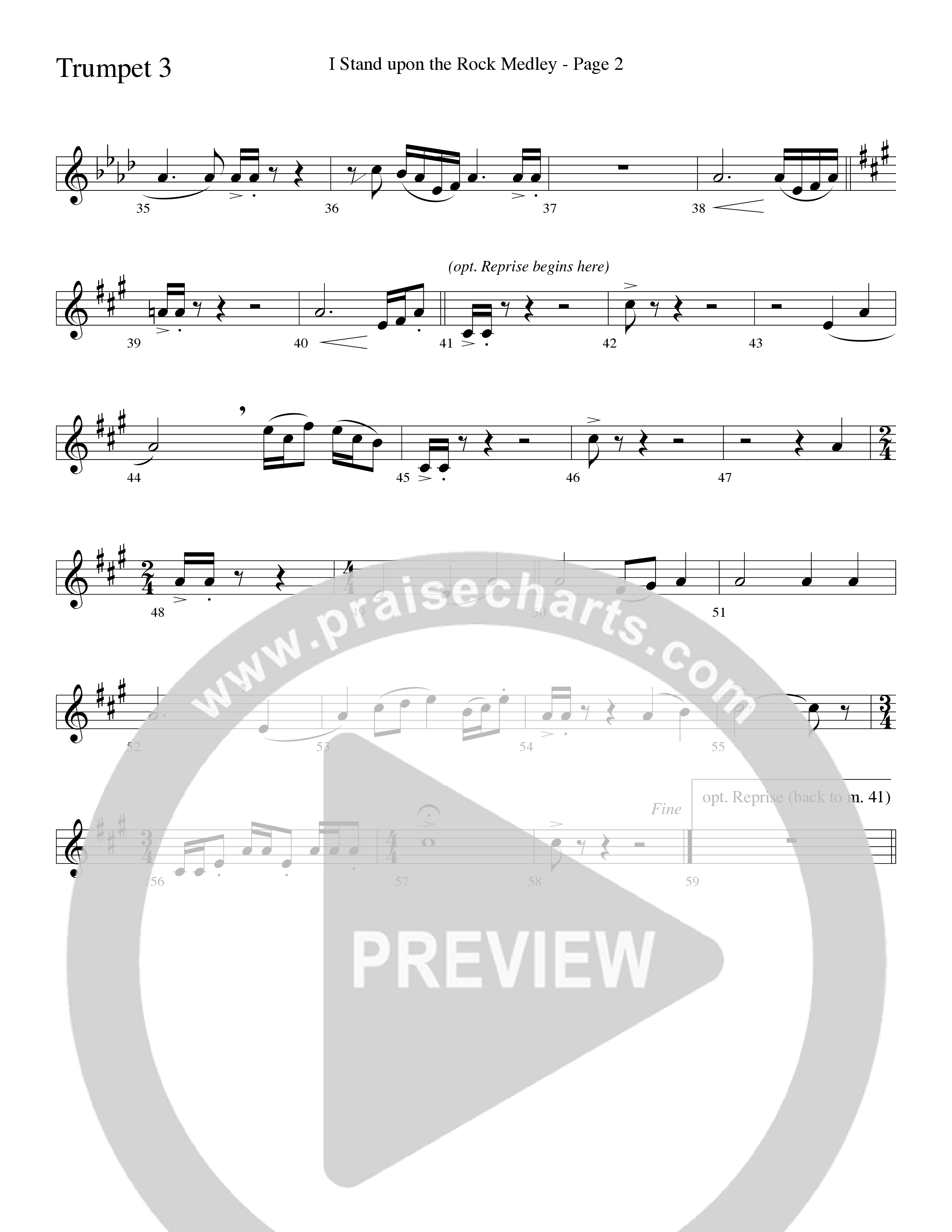 I Stand Upon The Rock Medley (with He Lifted Me, I Stand Upon The Rock Of Ages and Hide Me Rock of A (Choral Anthem SATB) Trumpet 3 (Word Music Choral / Arr. Mike Speck / Arr. Danny Zaloudik / Arr. Lari Goss / Orch. Lari Goss)