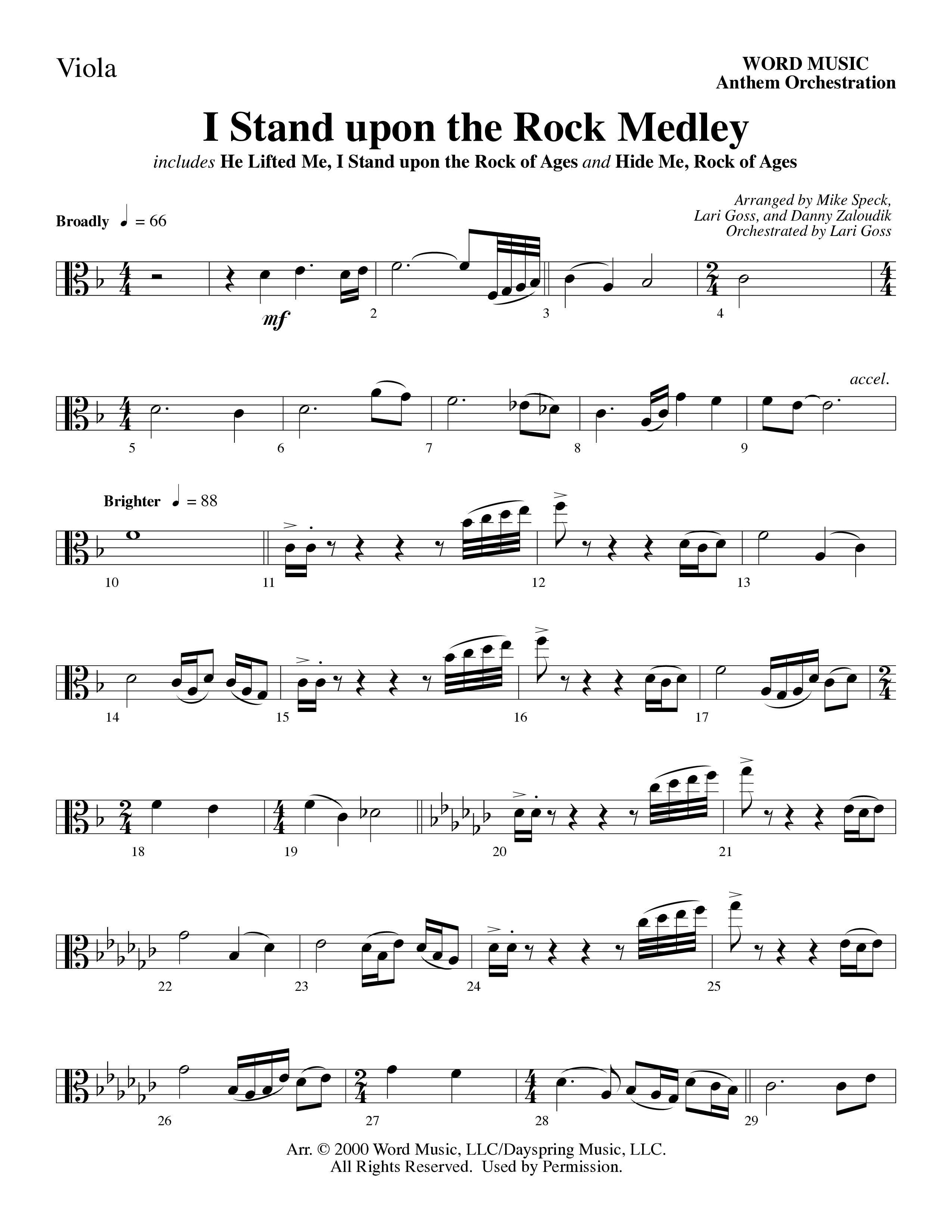 I Stand Upon The Rock Medley (with He Lifted Me, I Stand Upon The Rock Of Ages and Hide Me Rock of A (Choral Anthem SATB) Viola (Word Music Choral / Arr. Mike Speck / Arr. Danny Zaloudik / Arr. Lari Goss / Orch. Lari Goss)