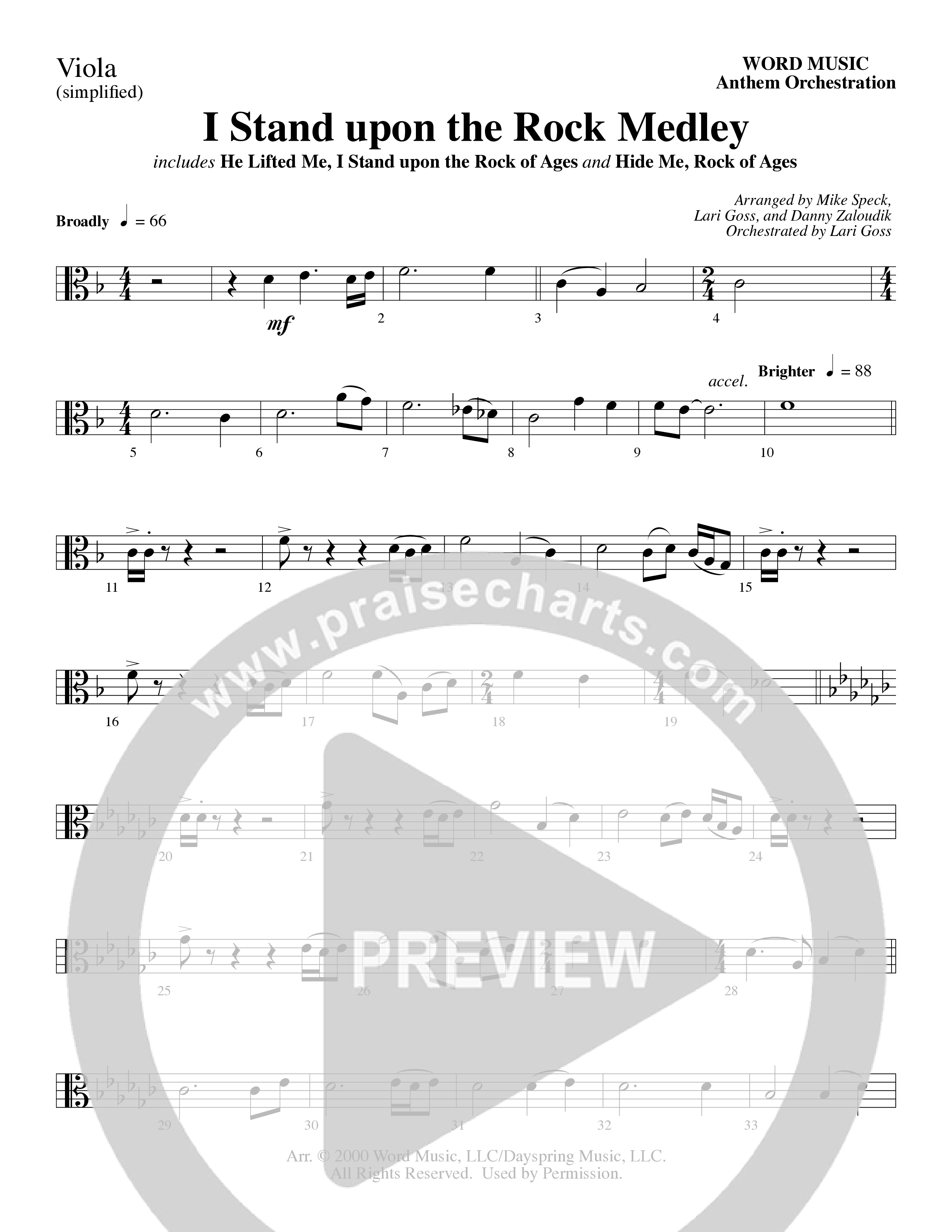 I Stand Upon The Rock Medley (with He Lifted Me, I Stand Upon The Rock Of Ages and Hide Me Rock of A (Choral Anthem SATB) Viola (Word Music Choral / Arr. Mike Speck / Arr. Danny Zaloudik / Arr. Lari Goss / Orch. Lari Goss)