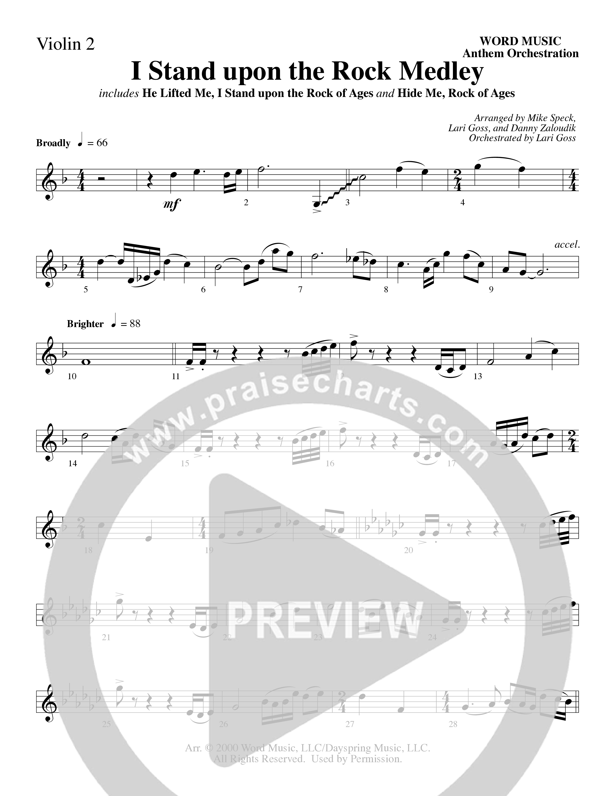 I Stand Upon The Rock Medley (with He Lifted Me, I Stand Upon The Rock Of Ages and Hide Me Rock of A (Choral Anthem SATB) Violin 1/2 (Word Music Choral / Arr. Mike Speck / Arr. Danny Zaloudik / Arr. Lari Goss / Orch. Lari Goss)