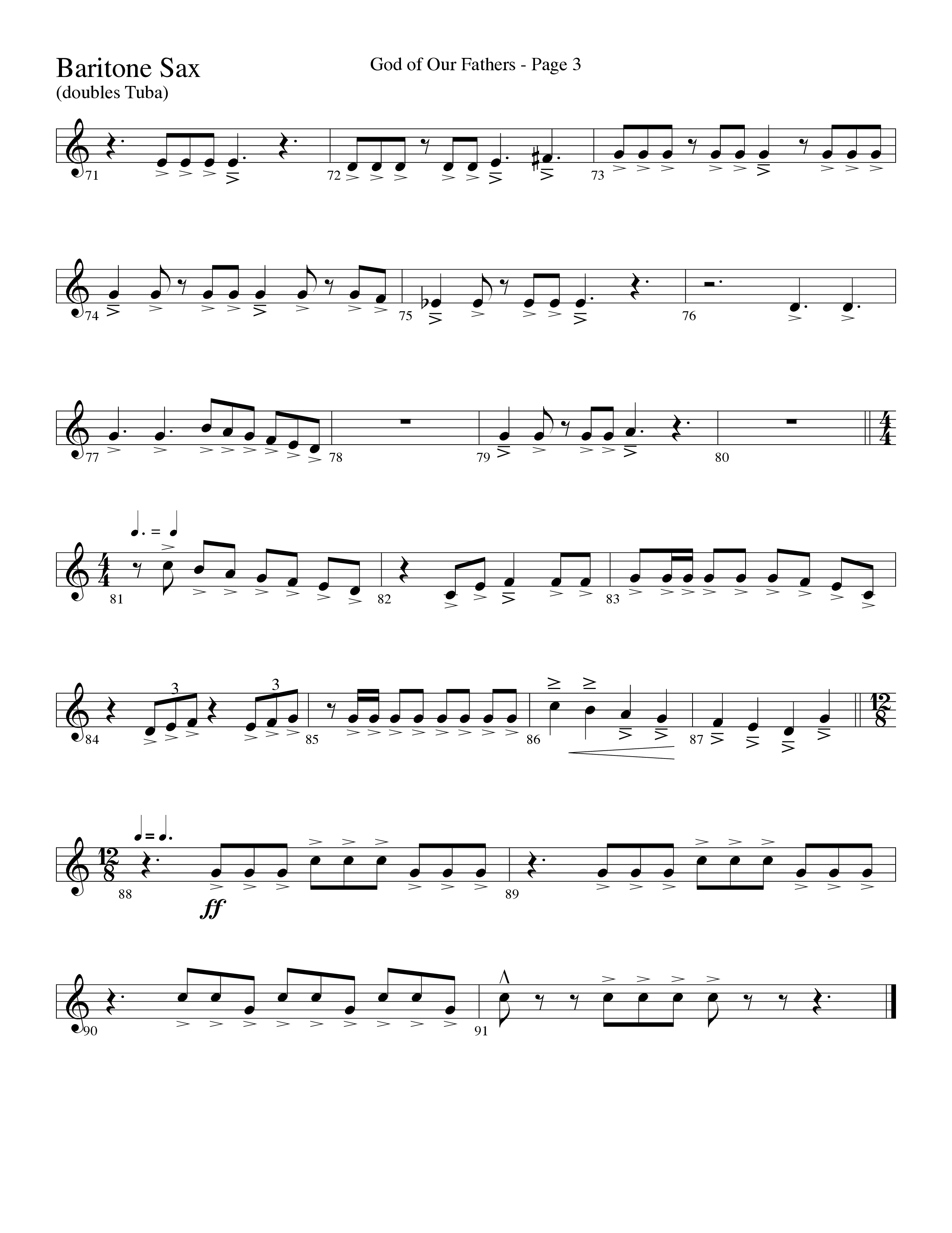 God Of Our Fathers (Choral Anthem SATB) Bari Sax (Word Music Choral / Arr. David Clydesdale)