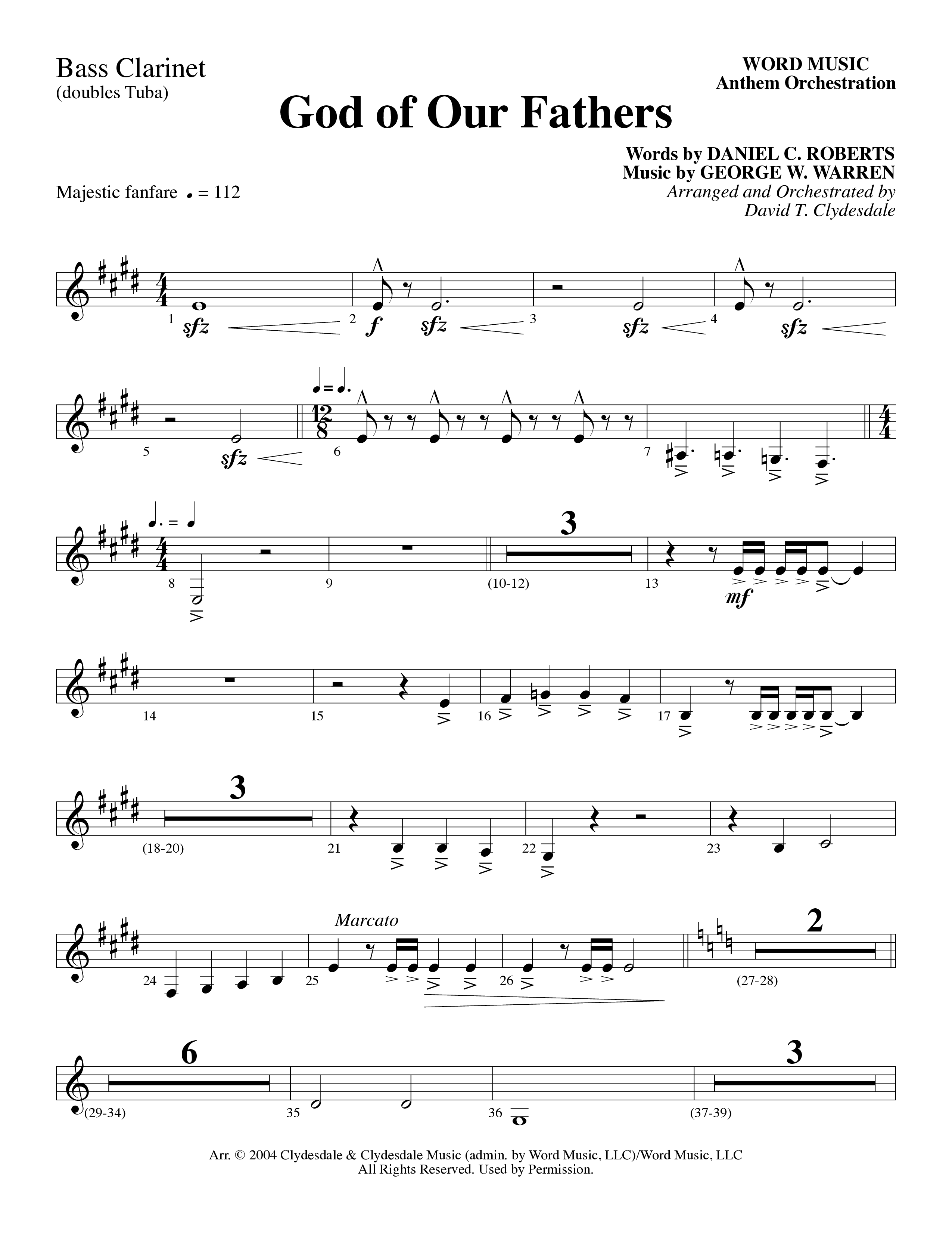 God Of Our Fathers (Choral Anthem SATB) Bass Clarinet (Word Music Choral / Arr. David Clydesdale)