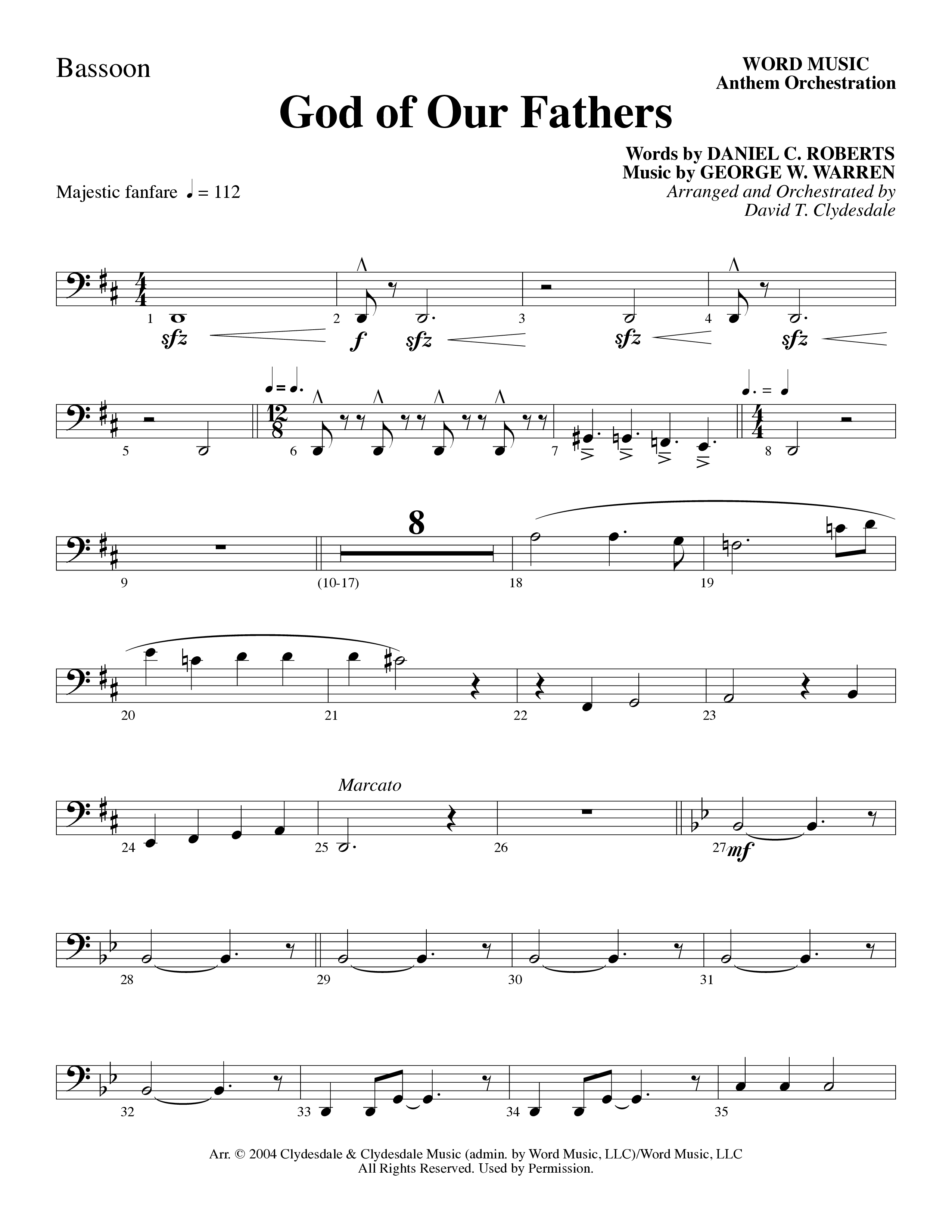 God Of Our Fathers (Choral Anthem SATB) Bassoon (Word Music Choral / Arr. David Clydesdale)