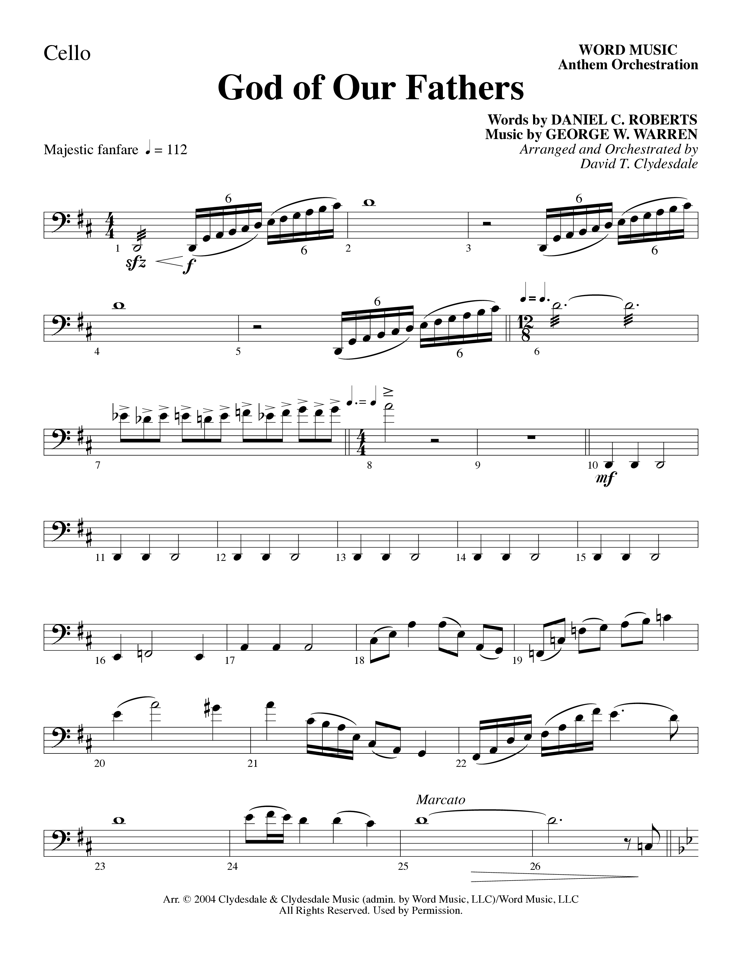 God Of Our Fathers (Choral Anthem SATB) Cello (Word Music Choral / Arr. David Clydesdale)