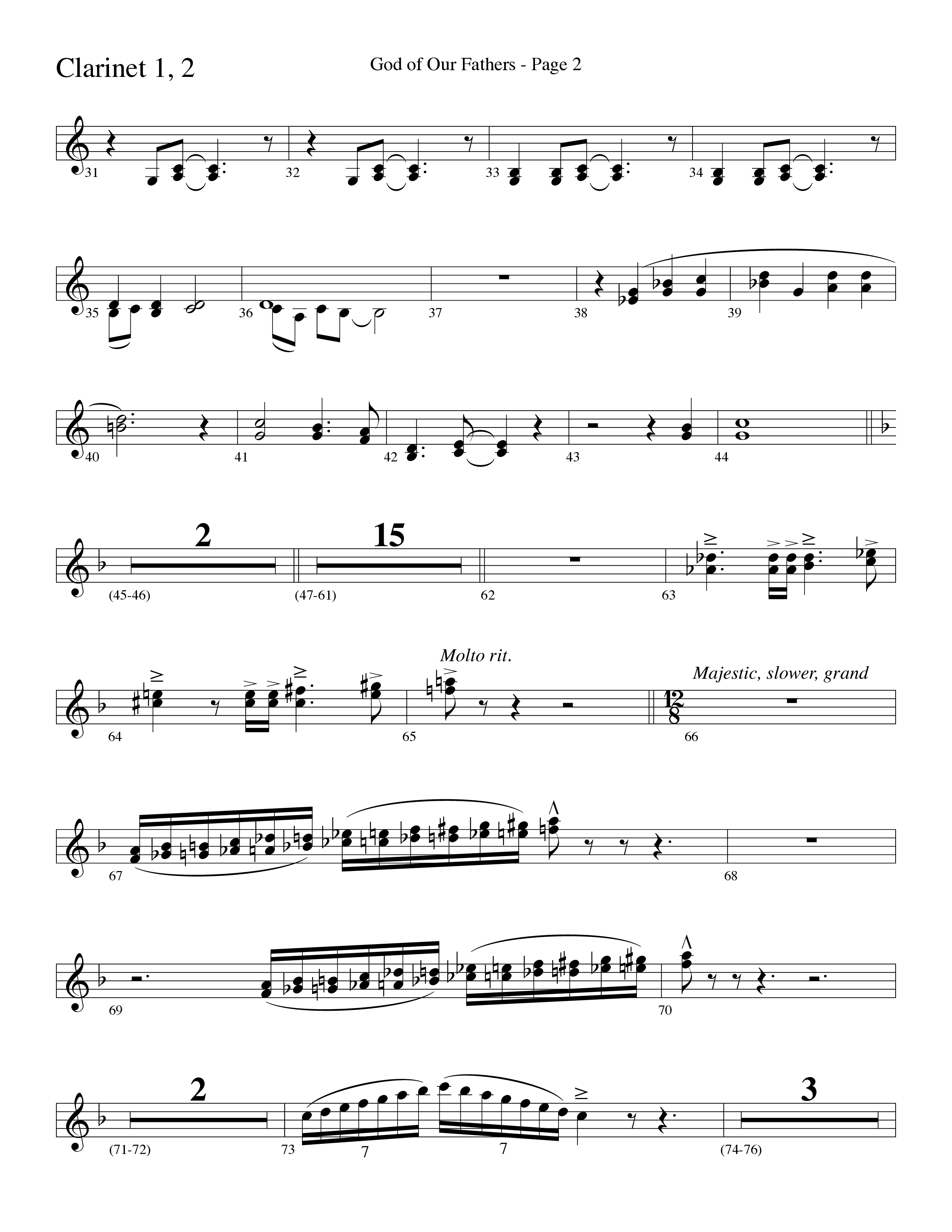 God Of Our Fathers (Choral Anthem SATB) Clarinet 1/2 (Word Music Choral / Arr. David Clydesdale)
