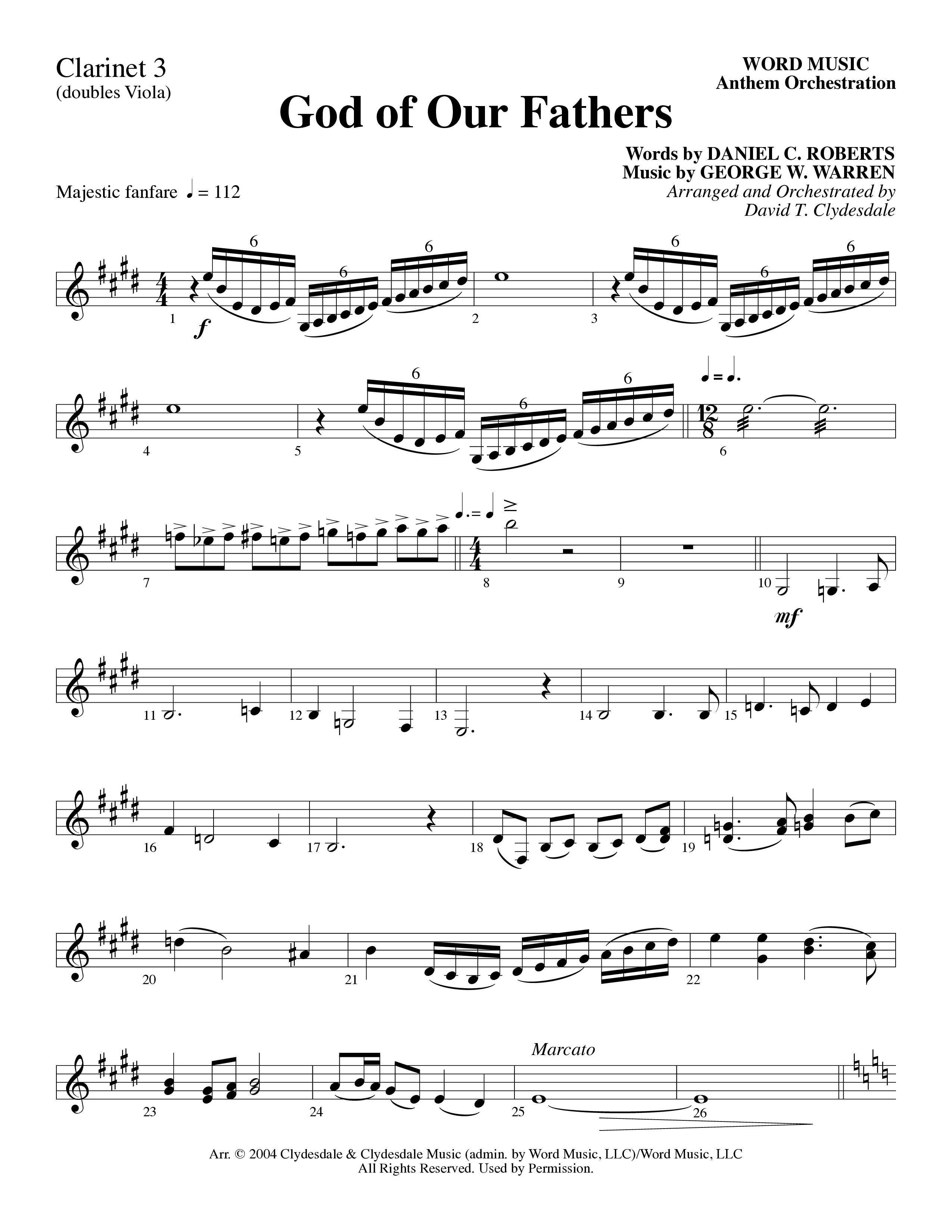 God Of Our Fathers (Choral Anthem SATB) Clarinet 3 (Word Music Choral / Arr. David Clydesdale)