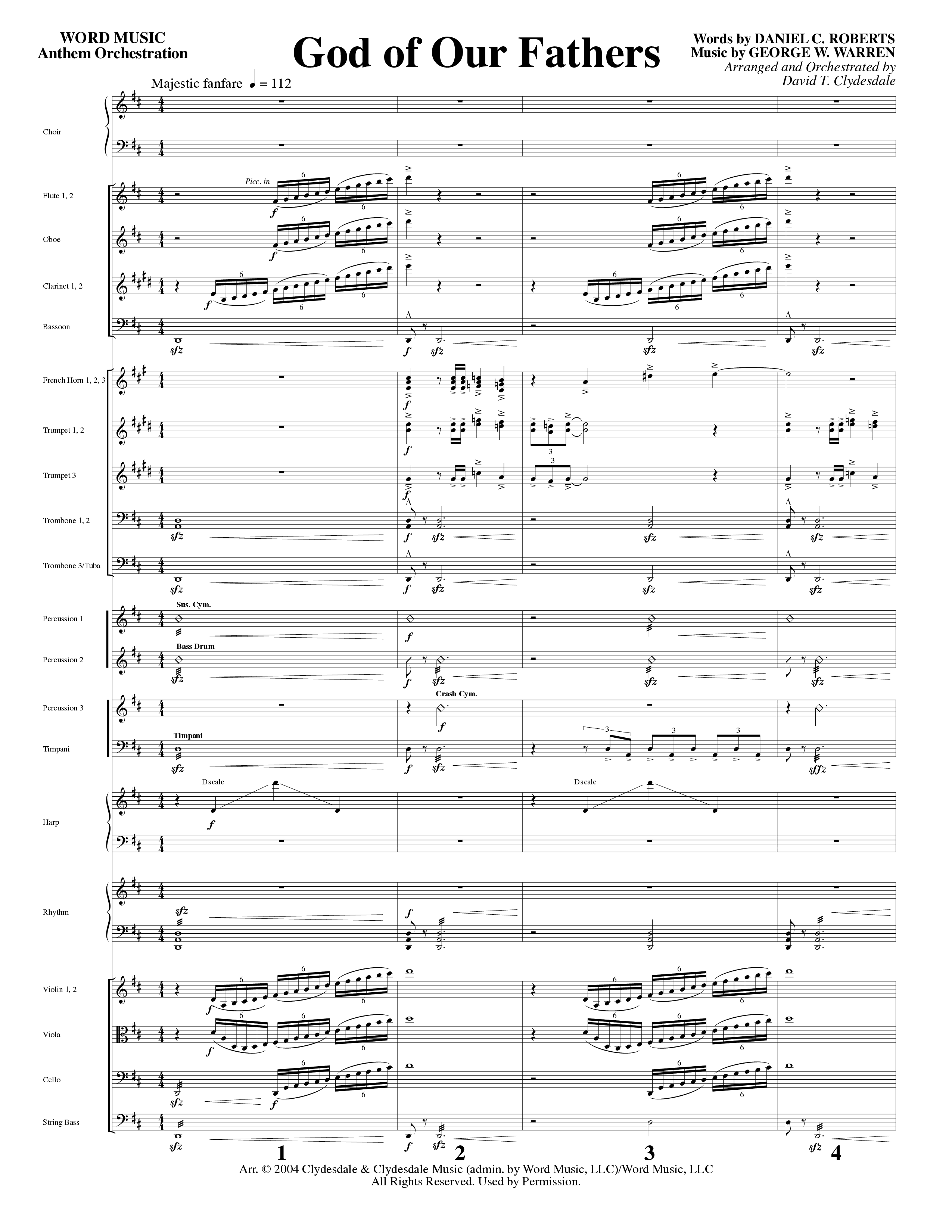 God Of Our Fathers (Choral Anthem SATB) Orchestration (Word Music Choral / Arr. David Clydesdale)