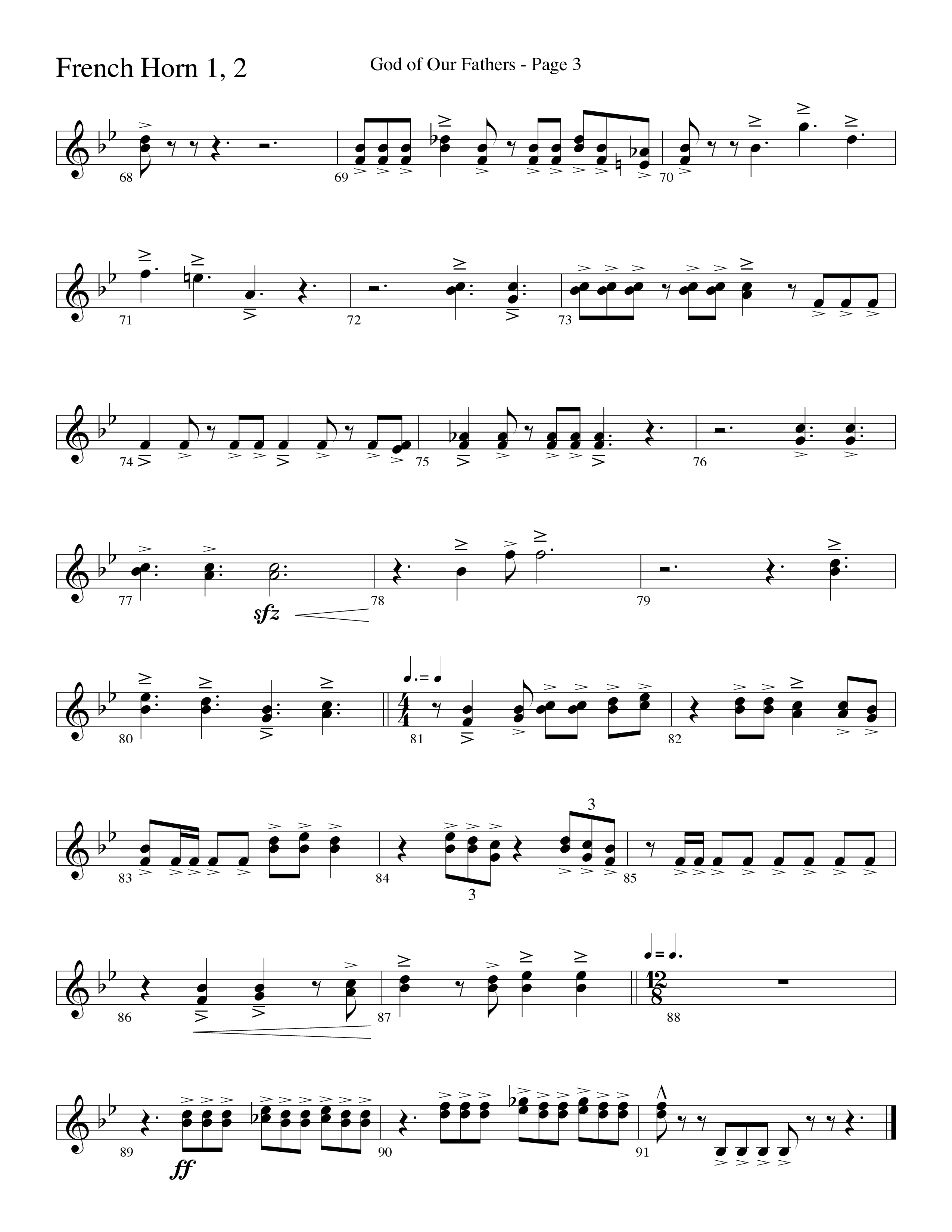 God Of Our Fathers (Choral Anthem SATB) French Horn 1/2 (Word Music Choral / Arr. David Clydesdale)