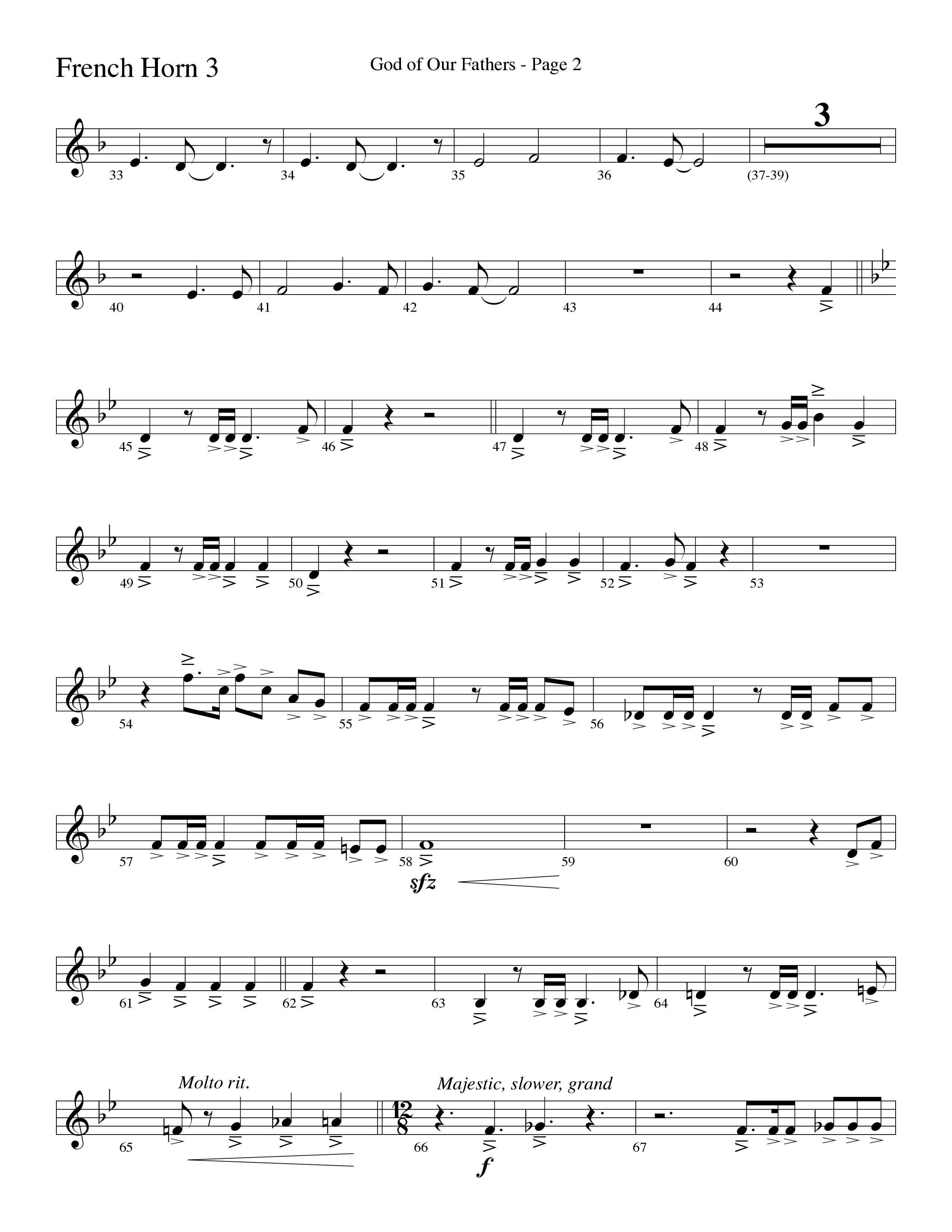 God Of Our Fathers (Choral Anthem SATB) French Horn 3 (Word Music Choral / Arr. David Clydesdale)