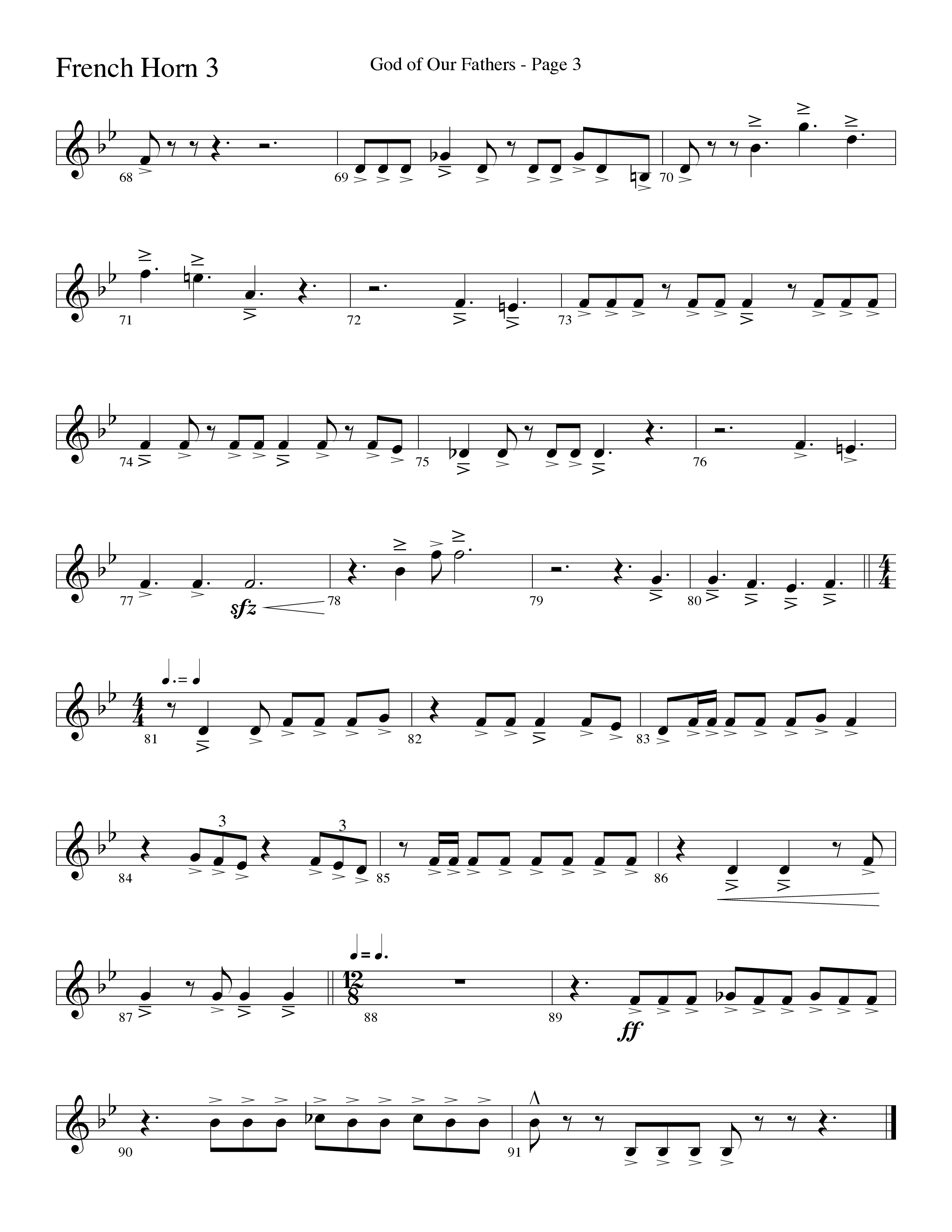 God Of Our Fathers (Choral Anthem SATB) French Horn 3 (Word Music Choral / Arr. David Clydesdale)
