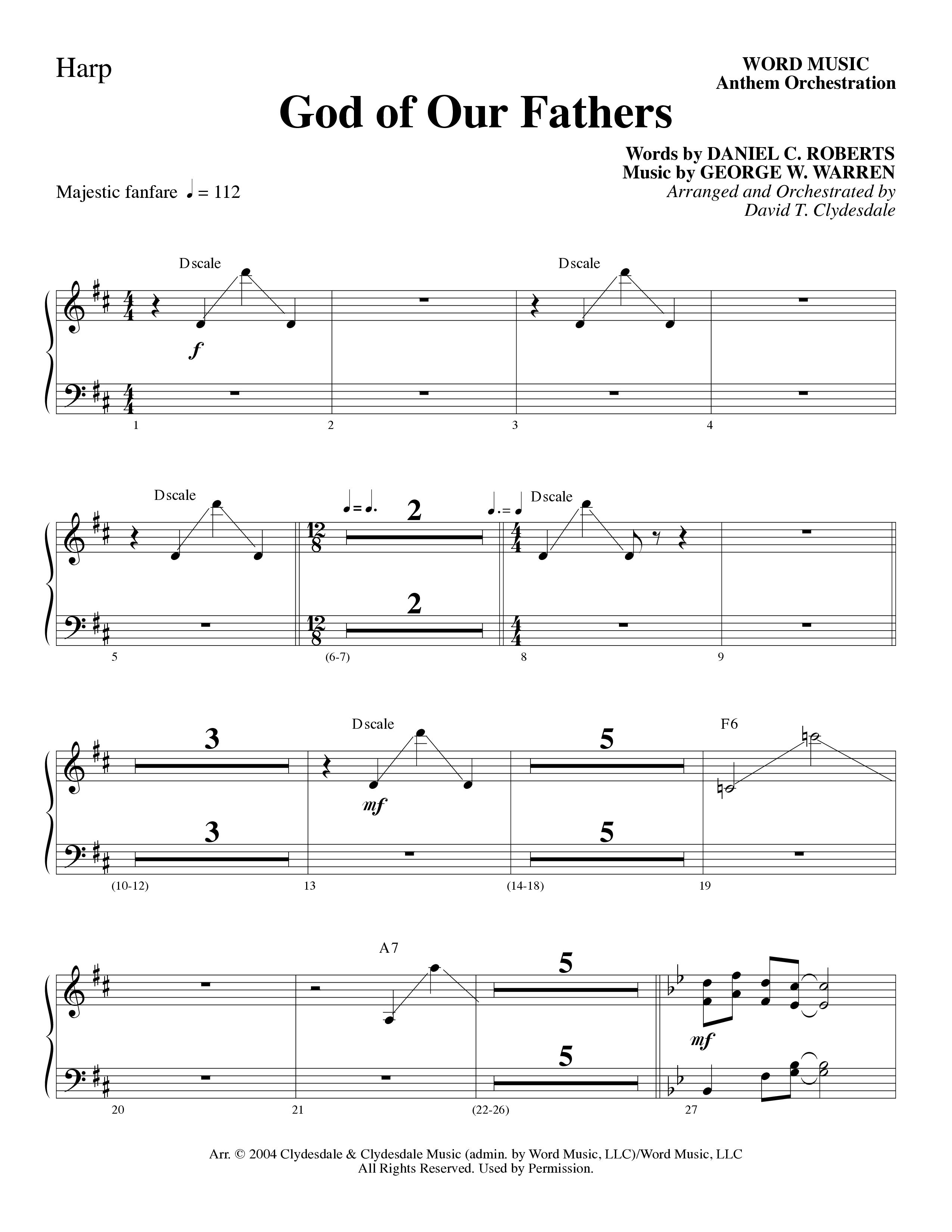 God Of Our Fathers (Choral Anthem SATB) Harp (Word Music Choral / Arr. David Clydesdale)