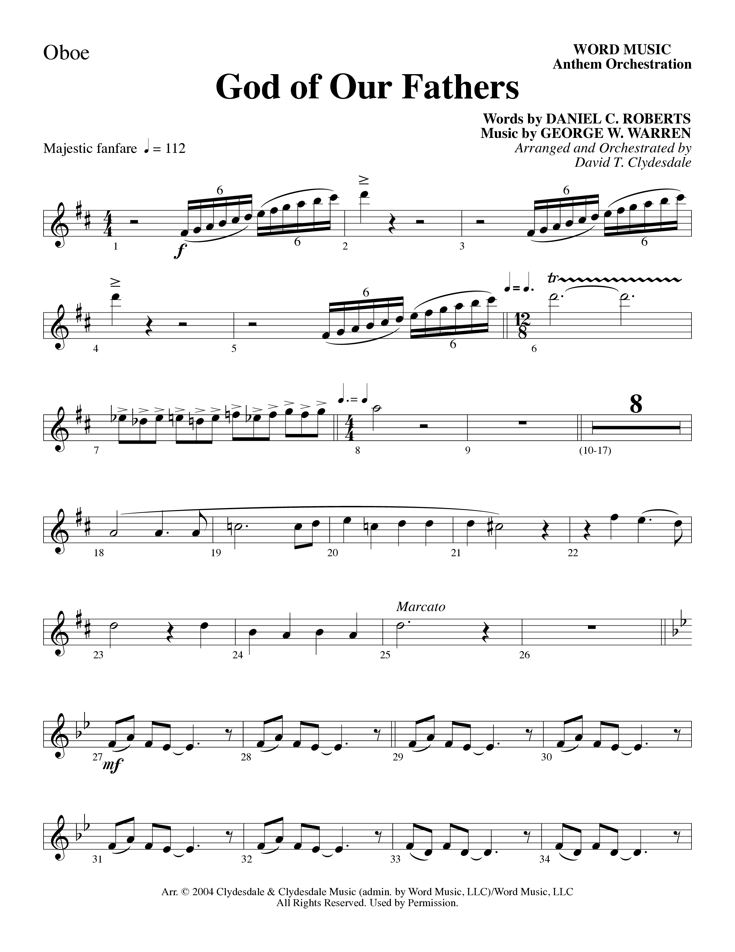 God Of Our Fathers (Choral Anthem SATB) Oboe (Word Music Choral / Arr. David Clydesdale)