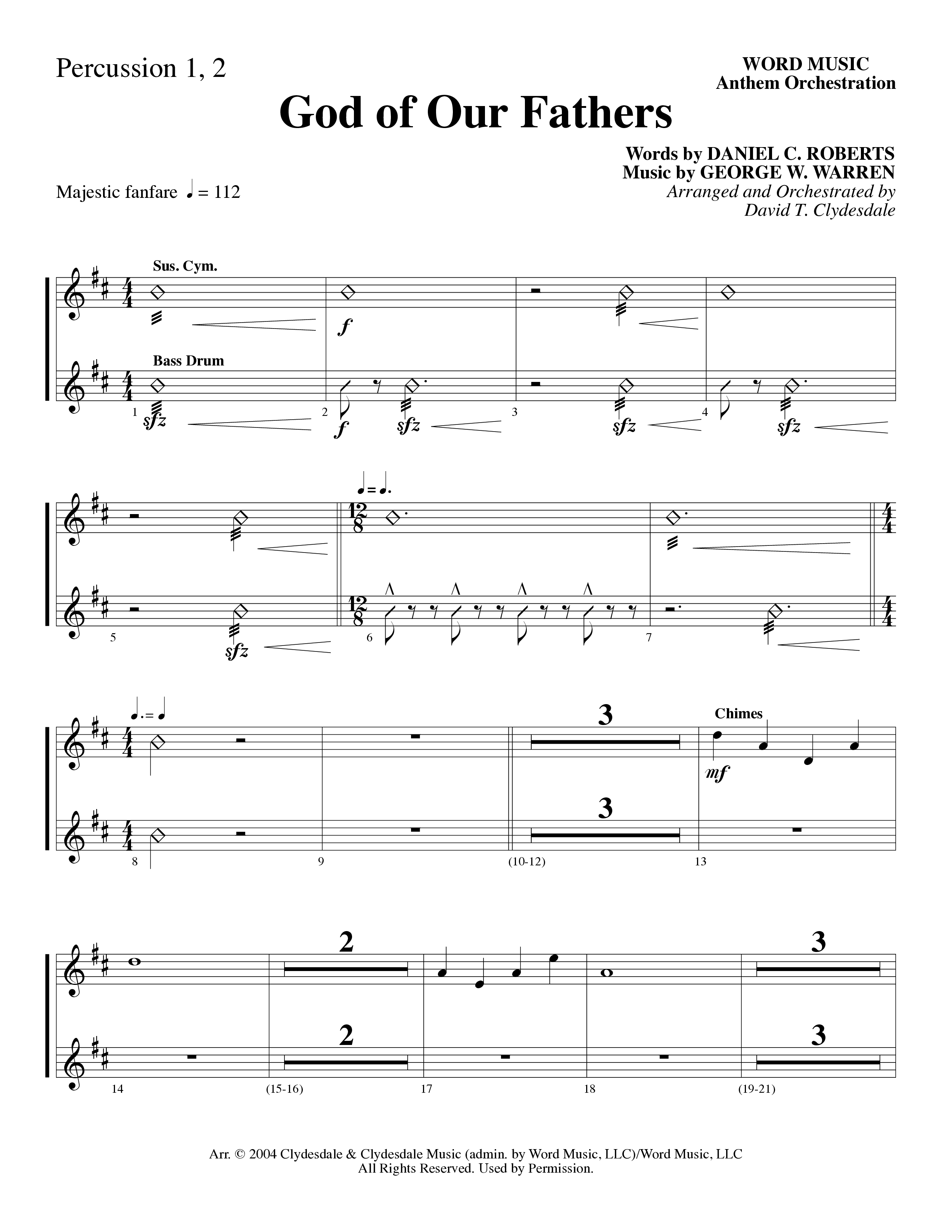God Of Our Fathers (Choral Anthem SATB) Percussion (Word Music Choral / Arr. David Clydesdale)