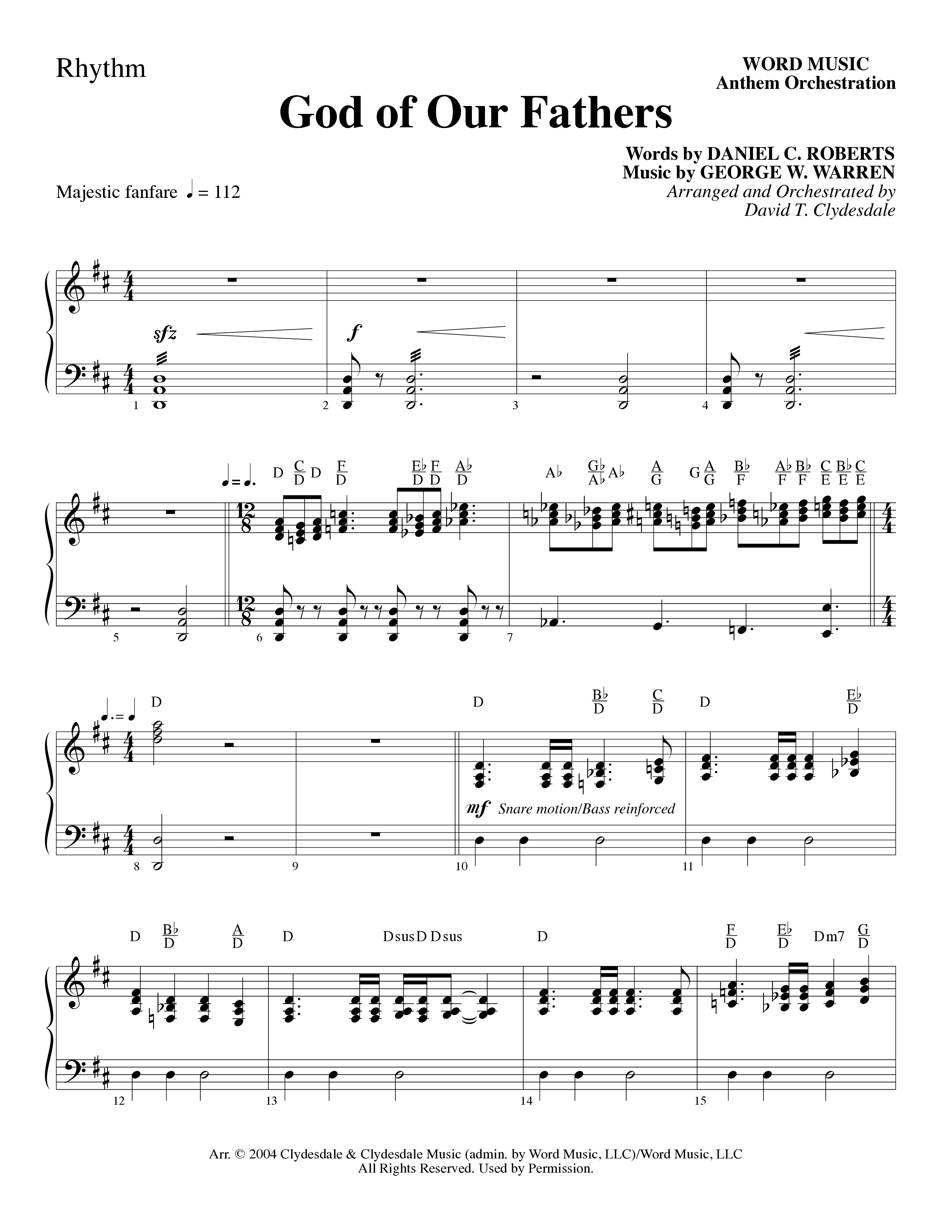 God Of Our Fathers (Choral Anthem SATB) Rhythm Chart (Word Music Choral / Arr. David Clydesdale)