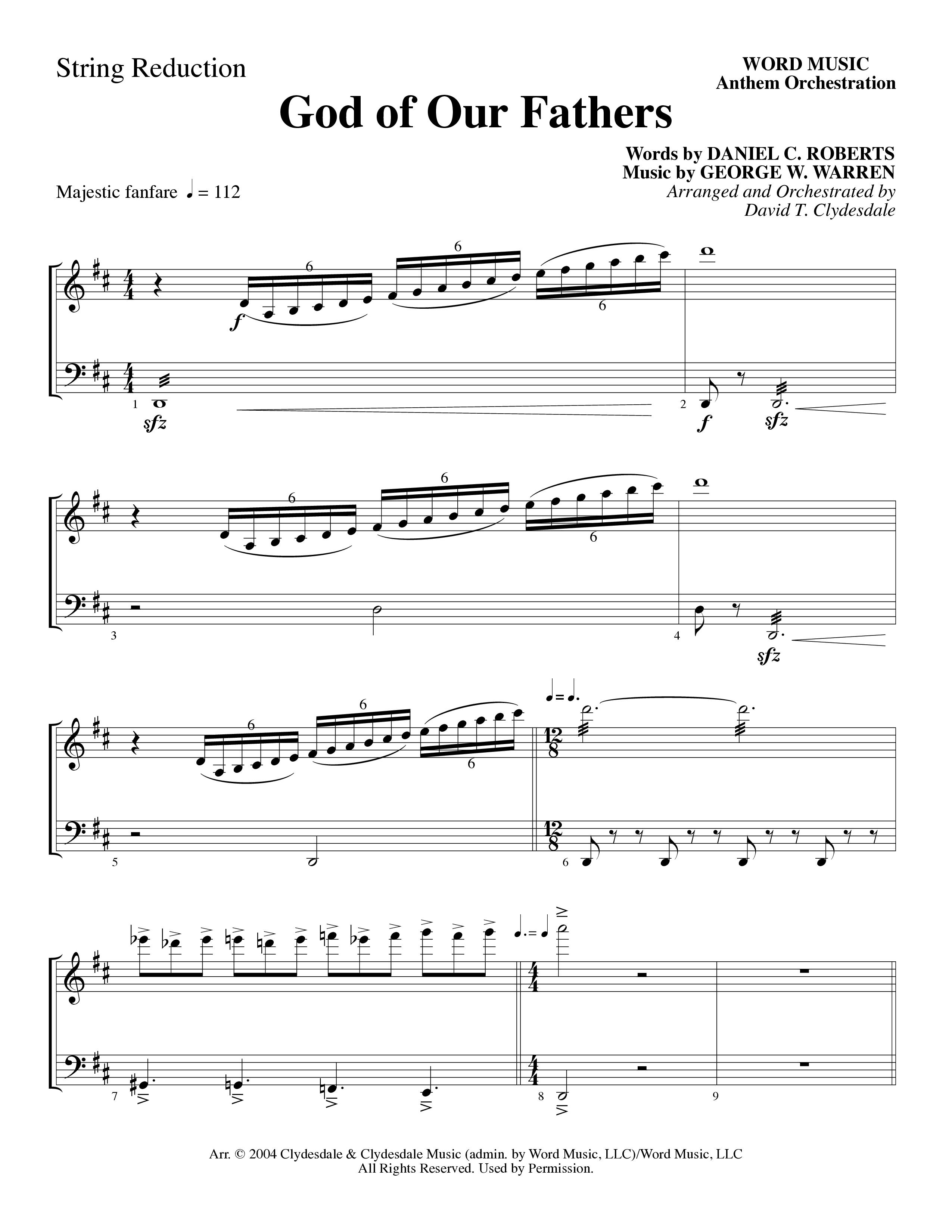 God Of Our Fathers (Choral Anthem SATB) String Reduction (Word Music Choral / Arr. David Clydesdale)