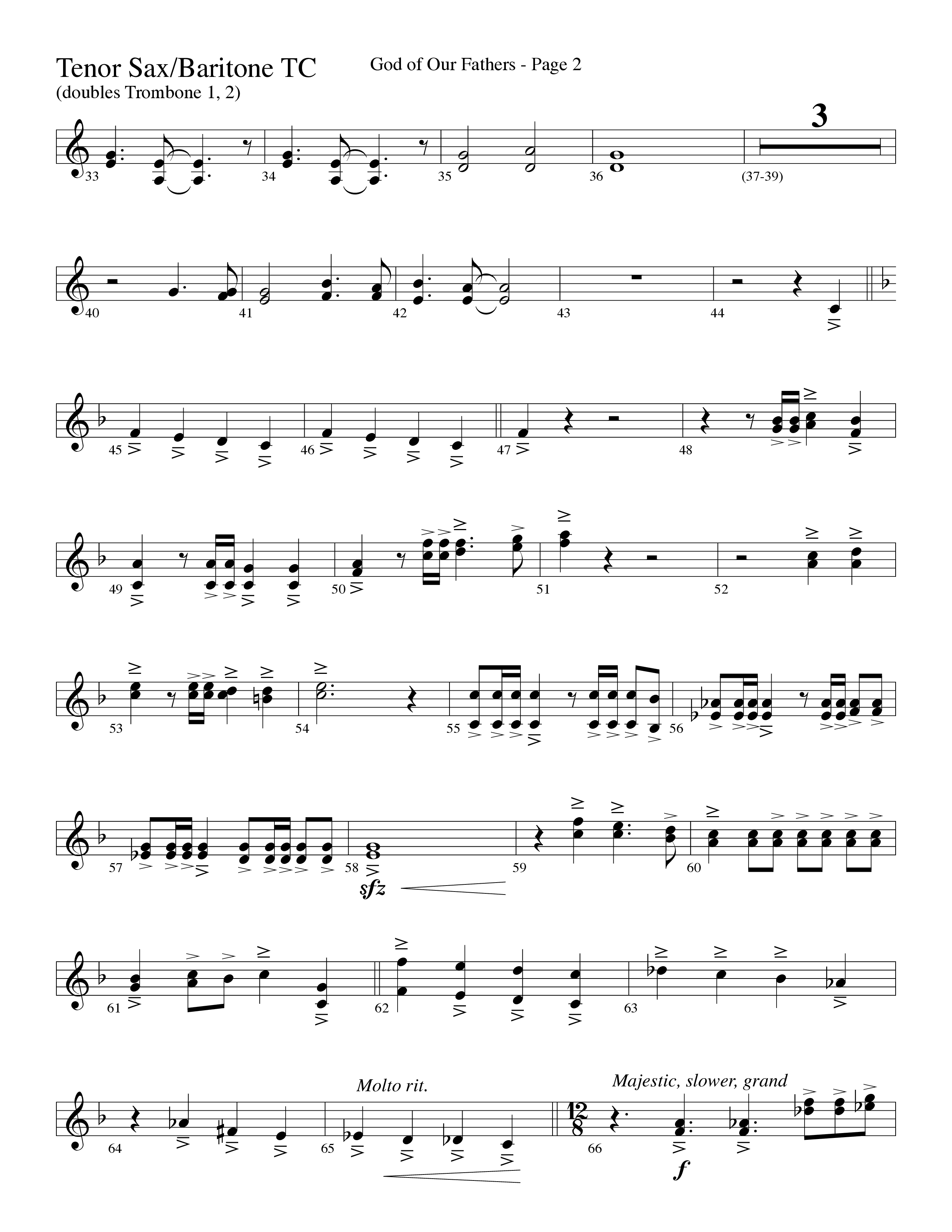 God Of Our Fathers (Choral Anthem SATB) Tenor Sax/Baritone T.C. (Word Music Choral / Arr. David Clydesdale)