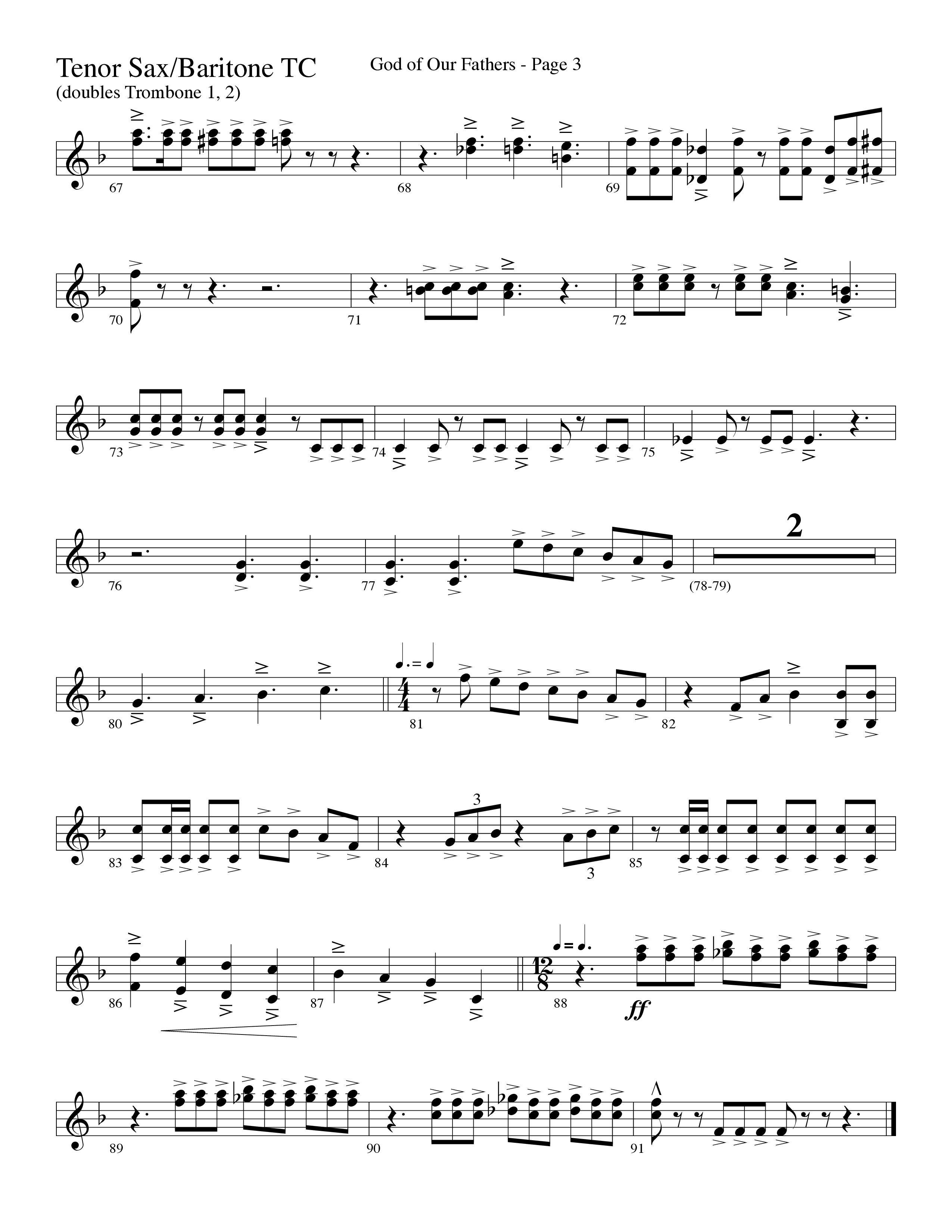 God Of Our Fathers (Choral Anthem SATB) Tenor Sax/Baritone T.C. (Word Music Choral / Arr. David Clydesdale)