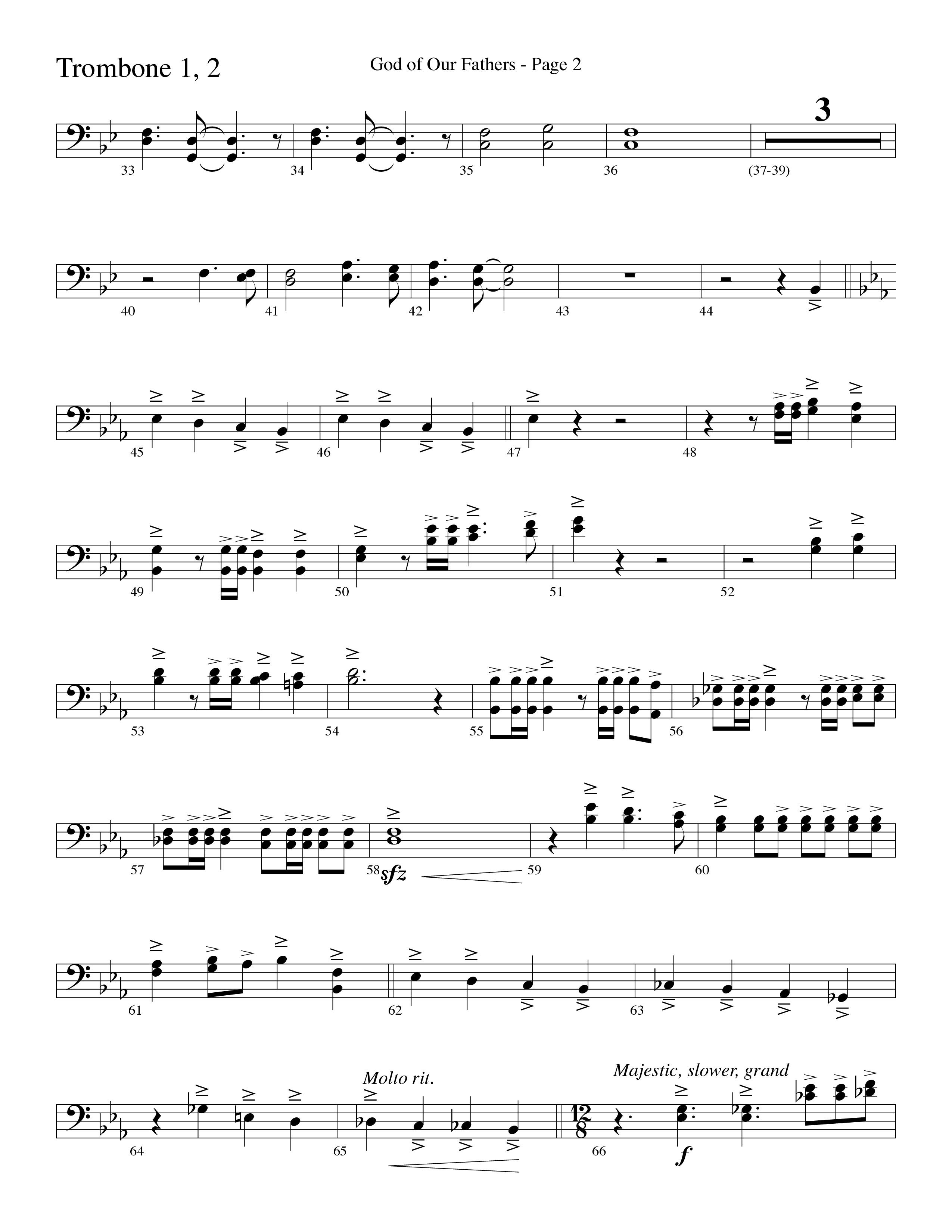 God Of Our Fathers (Choral Anthem SATB) Trombone 1/2 (Word Music Choral / Arr. David Clydesdale)