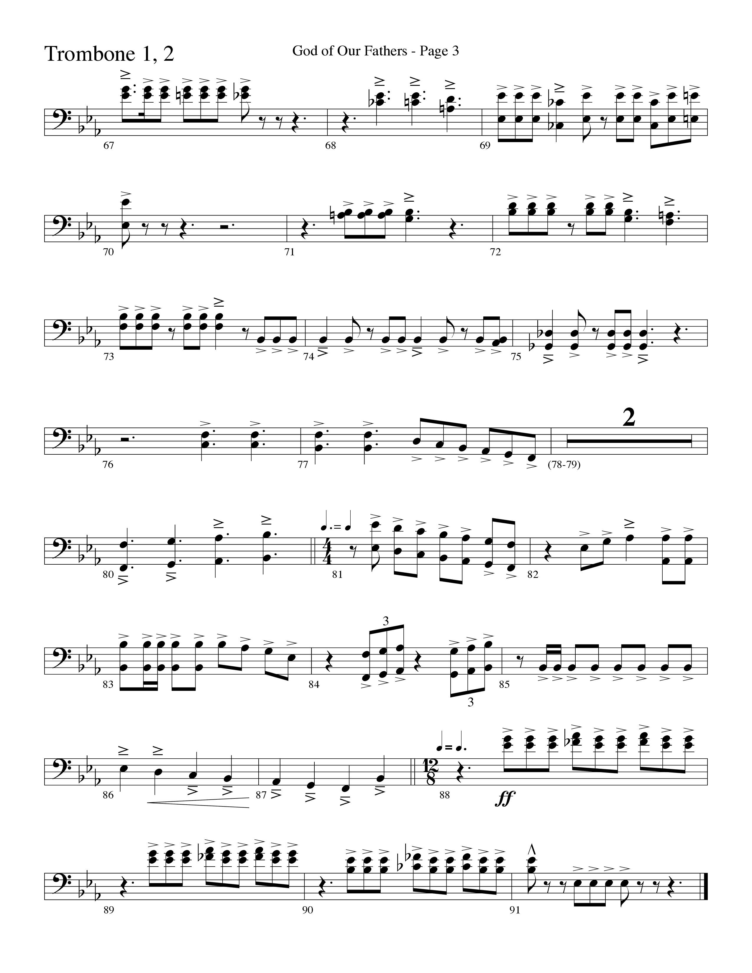 God Of Our Fathers (Choral Anthem SATB) Trombone 1/2 (Word Music Choral / Arr. David Clydesdale)
