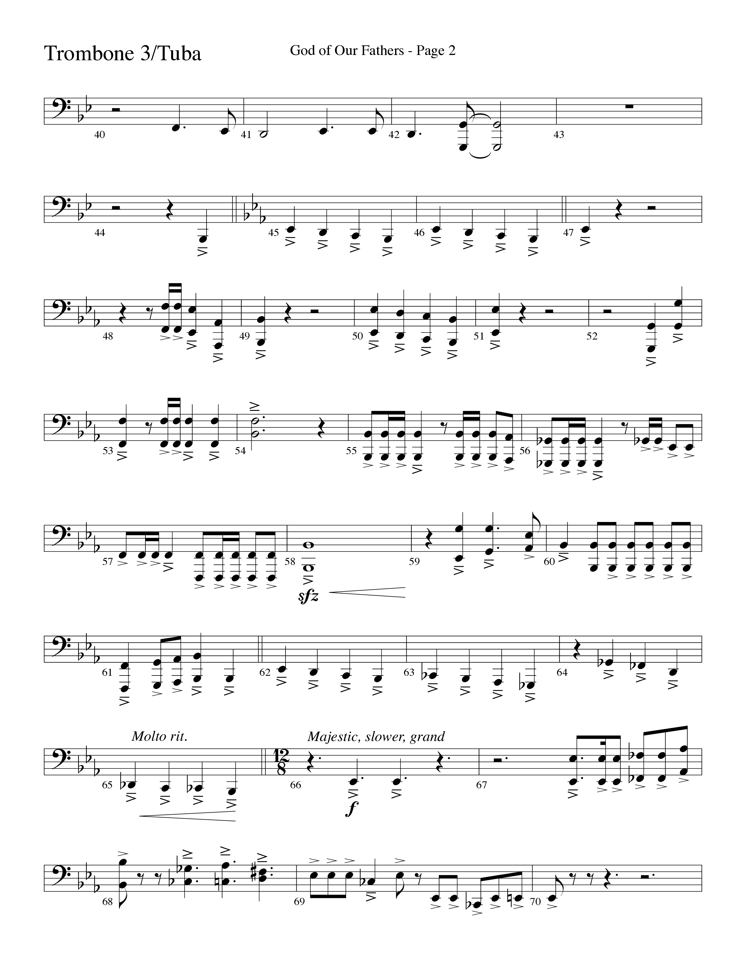 God Of Our Fathers (Choral Anthem SATB) Trombone 3/Tuba (Word Music Choral / Arr. David Clydesdale)