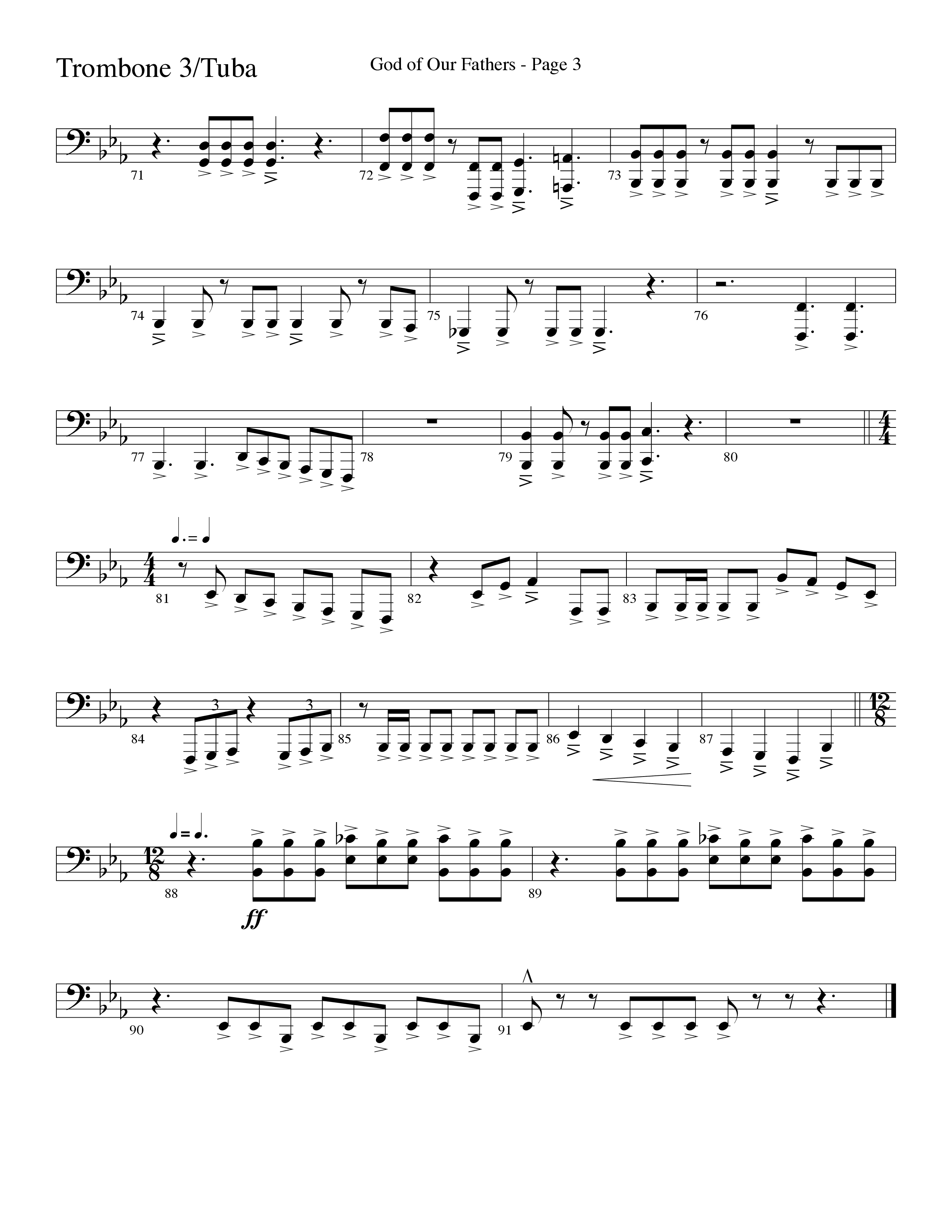 God Of Our Fathers (Choral Anthem SATB) Trombone 3/Tuba (Word Music Choral / Arr. David Clydesdale)