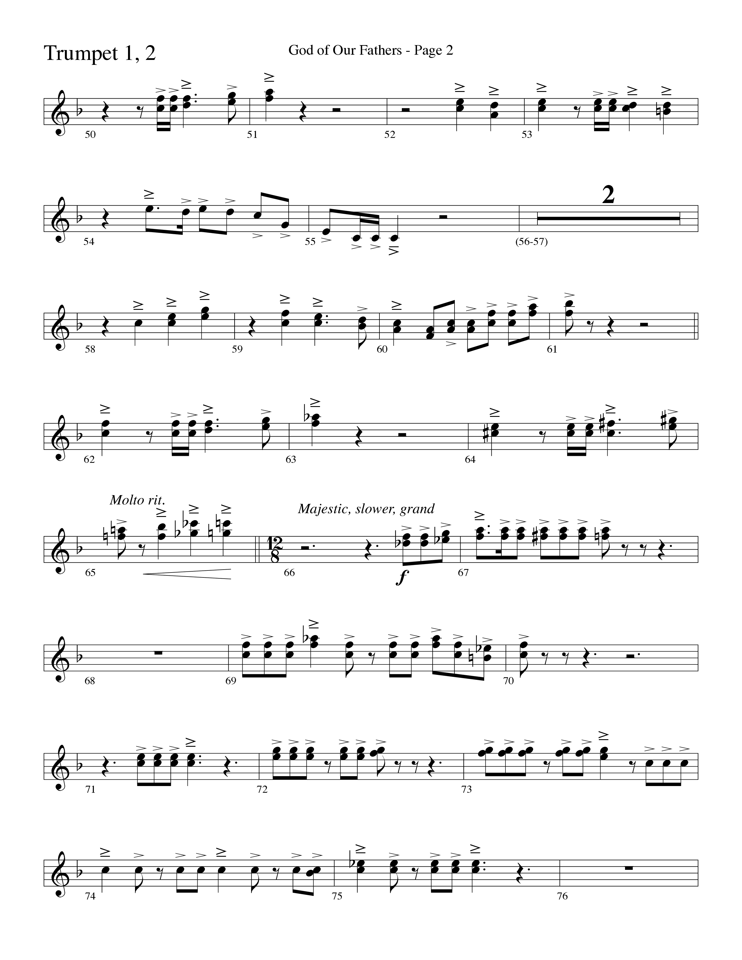 God Of Our Fathers (Choral Anthem SATB) Trumpet 1,2 (Word Music Choral / Arr. David Clydesdale)