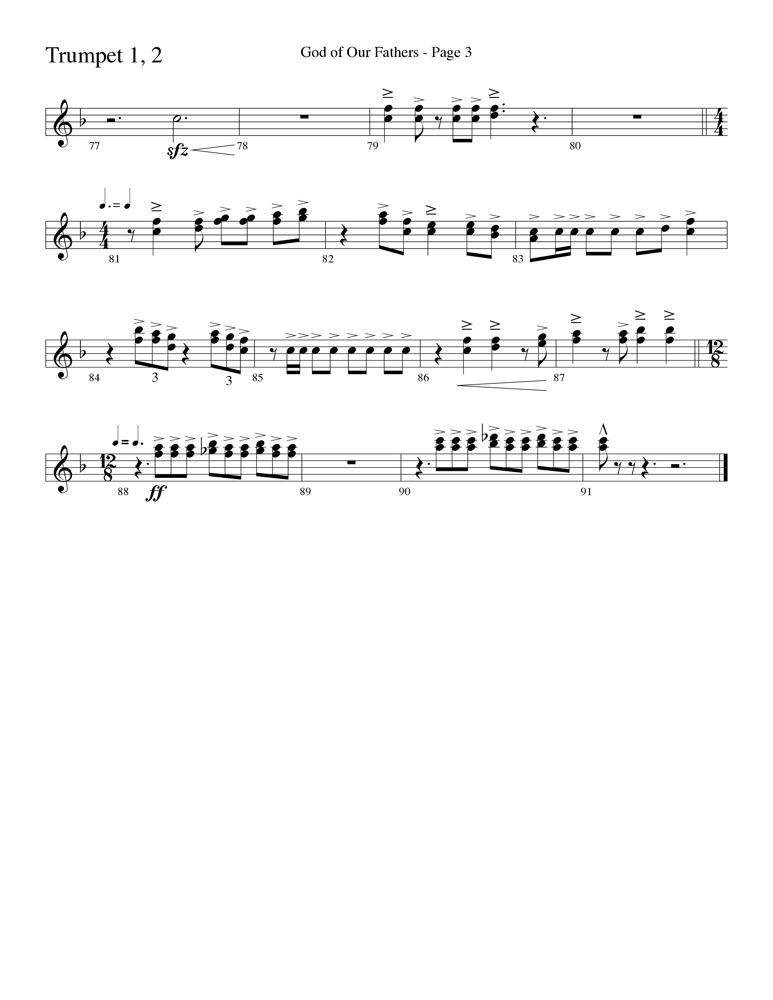 God Of Our Fathers (Choral Anthem SATB) Trumpet 1,2 (Word Music Choral / Arr. David Clydesdale)